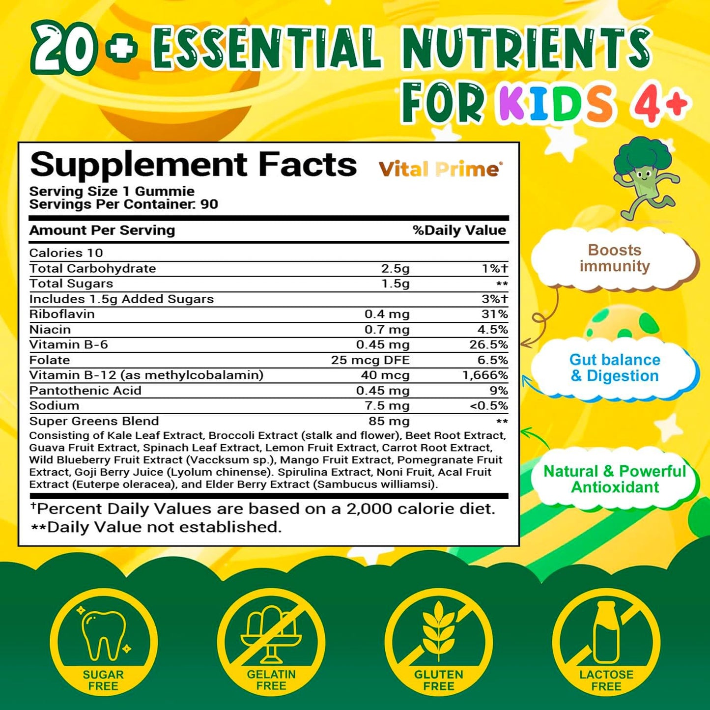 FourRoar Vital Prime Super Green Gummies for Kids 90 Count Strawberry & Watermelon Flavor | Fruit and Vegetable Gummies | Vegan Veggies Gummy Multivitamin for Kids FourRoarBuy Supplements Australia