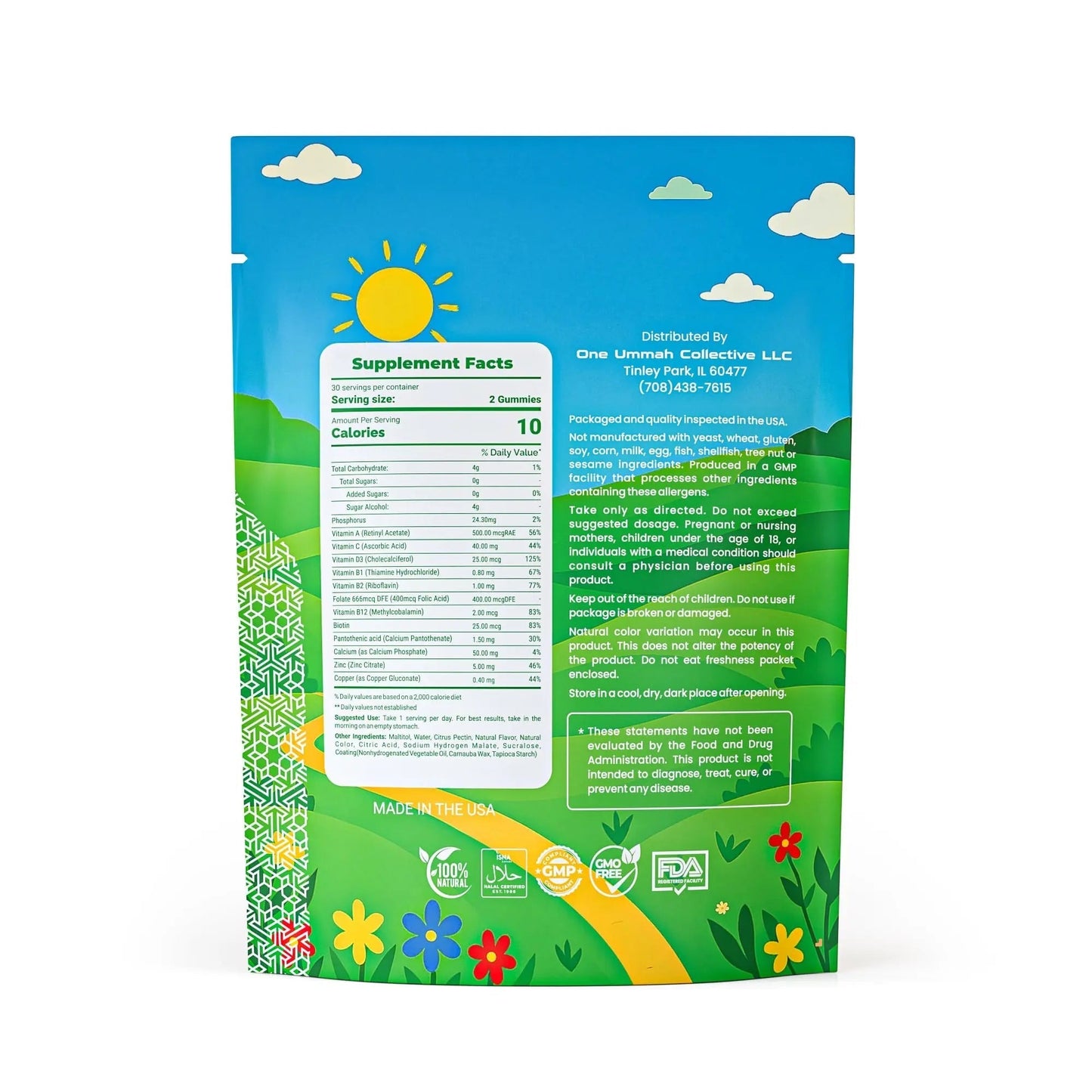 Halal Certified Kids Multivitamin Gummies - Sugar Free, Easy Digestion & High Absorption - Packed with Essential Nutrients One Ummah