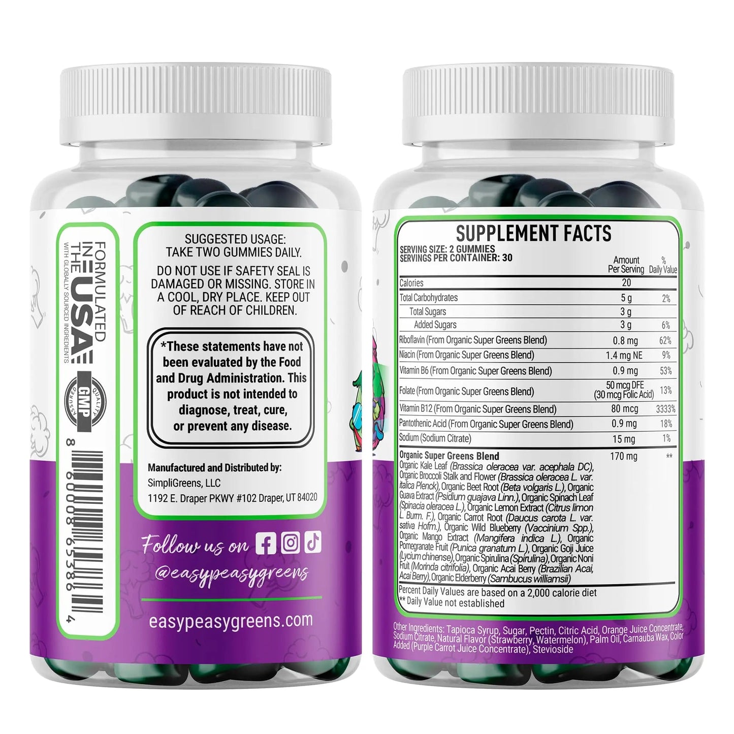 EasyPeasyGreens Daily Veggie Gummies for Kids - 60 Greens Gummies - Helps Picky Eaters Get Their Veggies in EASY PEASY GREENSBuy Supplements Australia