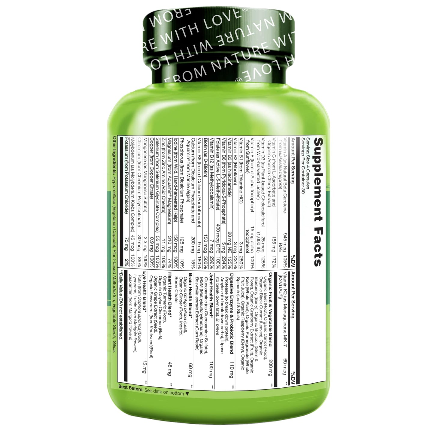 NATURELO Whole Food Multivitamin for Women 50+ (Iron Free) with Vitamins, Minerals, & Organic Extracts - Supplement for Post Menopausal Women Over 50