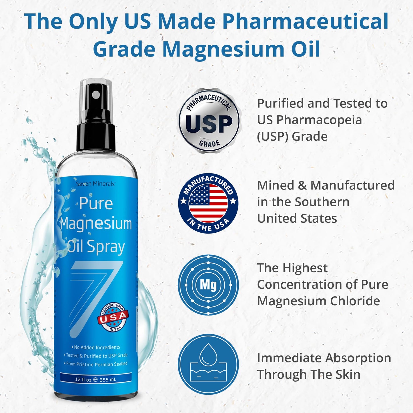 Seven Minerals Pure Magnesium Oil Spray, Big 12oz, USP Grade, Extra Strength, for Feet, Sleep, Muscle Pain & Cramps - Mined in The USA Seven MineralsBuy Supplements Australia