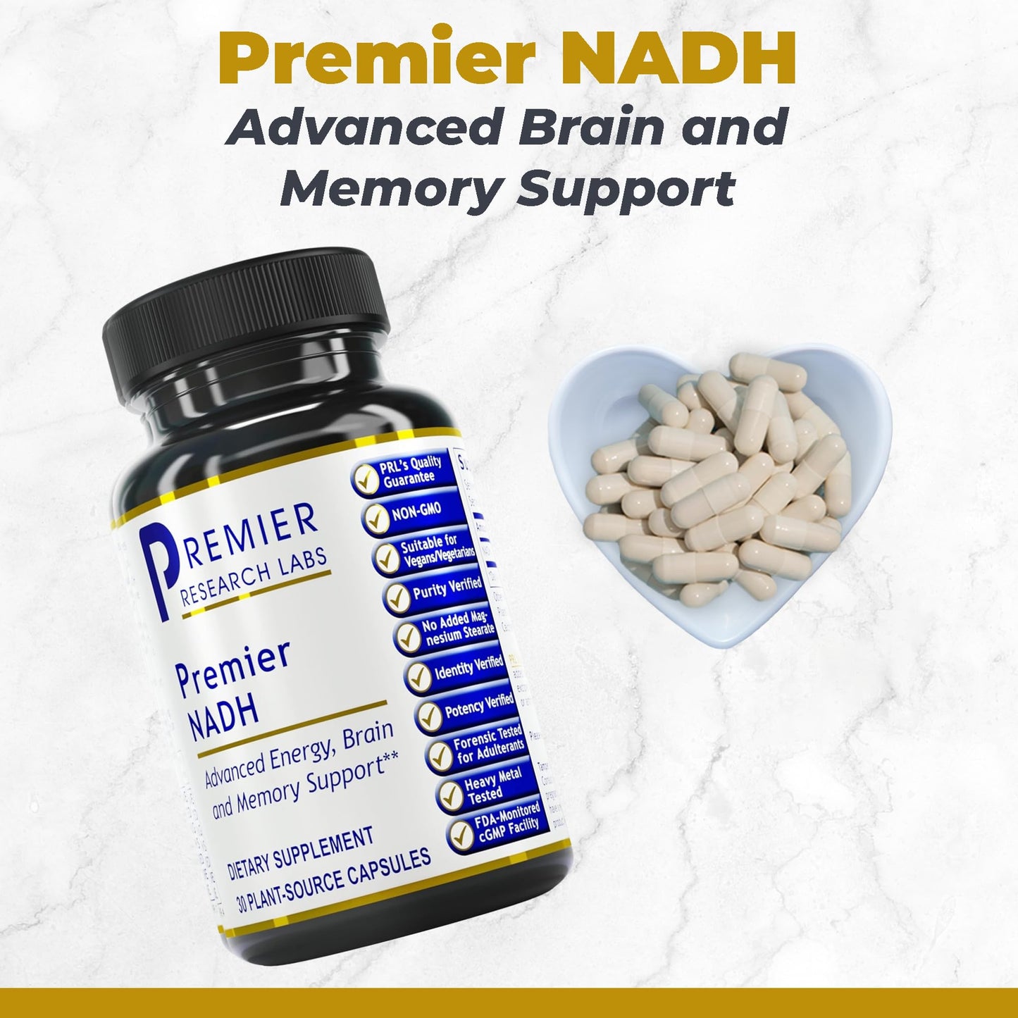 Premier Research Labs NADH - NADH Supplement, NAD Supplement for Men & Women, Nicotinamide Adenine Dinucleotide, Cell Regenerator, Respiratory Support - 30 Vegetarian Capsules Premier Research LabsBuy Supplements Australia