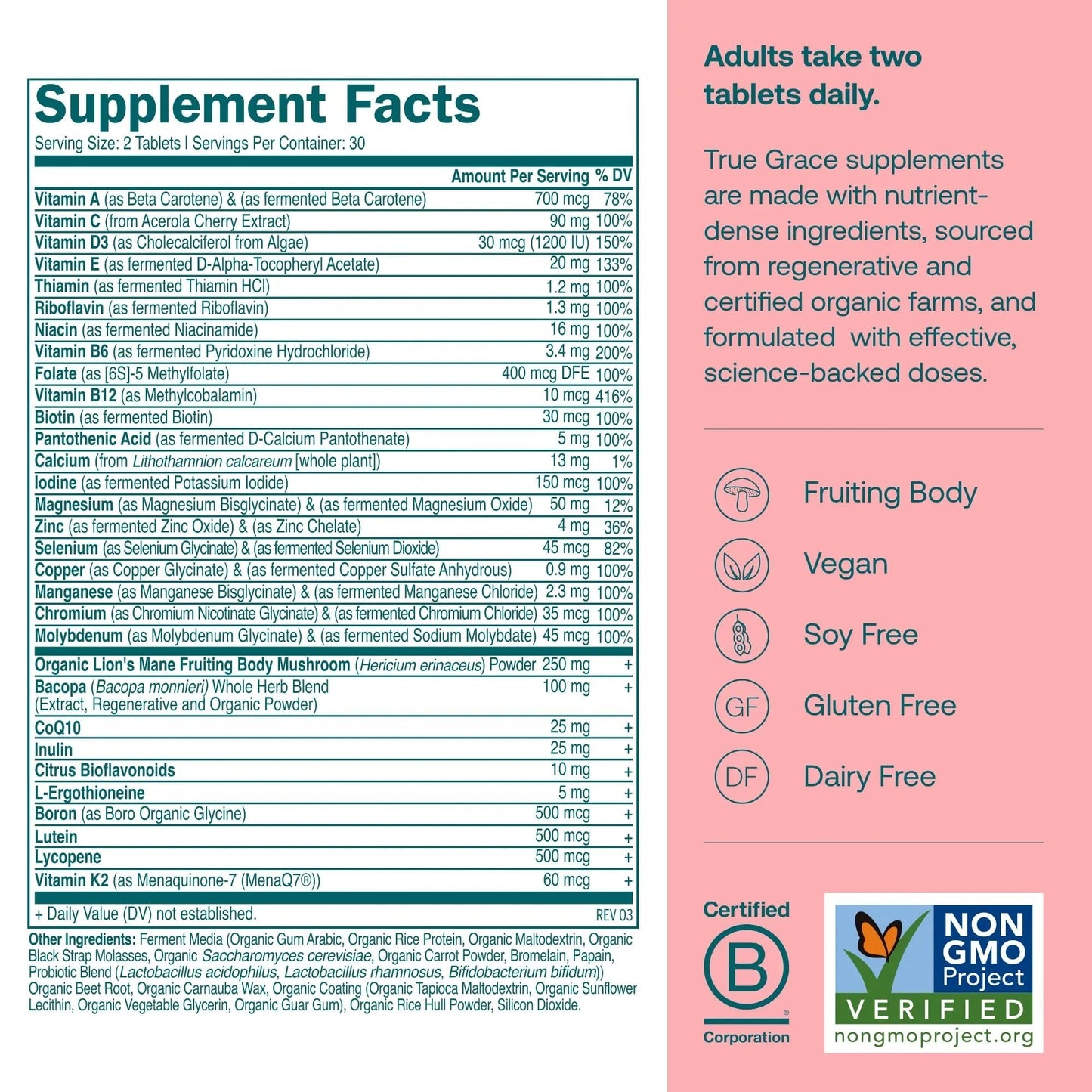 True Grace Daily Women’s Multivitamin 50+ - 60 Easy-to-Swallow Tablets - Immune, Energy, Longevity & Memory Support True GraceBuy Supplements Australia