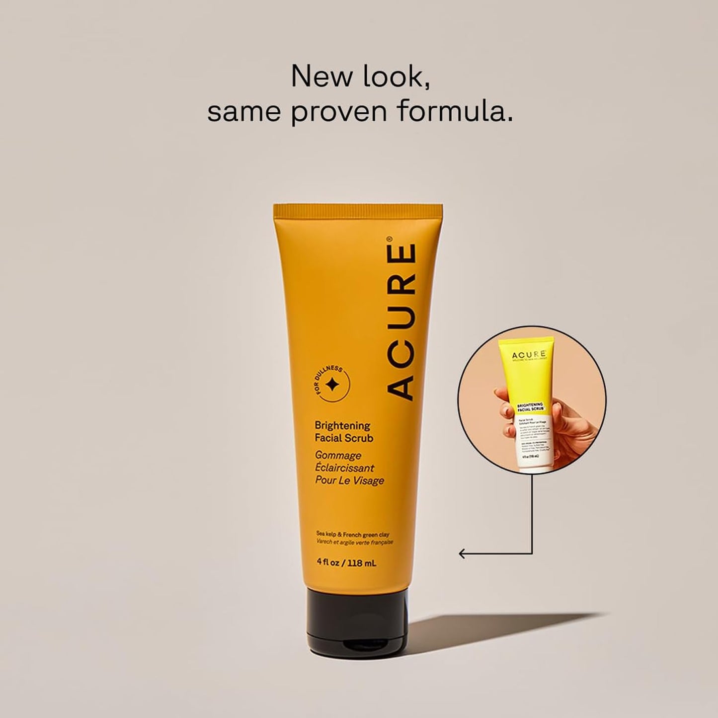 Acure Brightening Facial Scrub - Exfoliating Face Wash, Gentle Daily Scrubber & Exfoliator for Women & Men for Radiant Skin, Cleansing Wash with Sea Kelp & French Green Clay - 4 fl oz - Maple Wellness Supplements