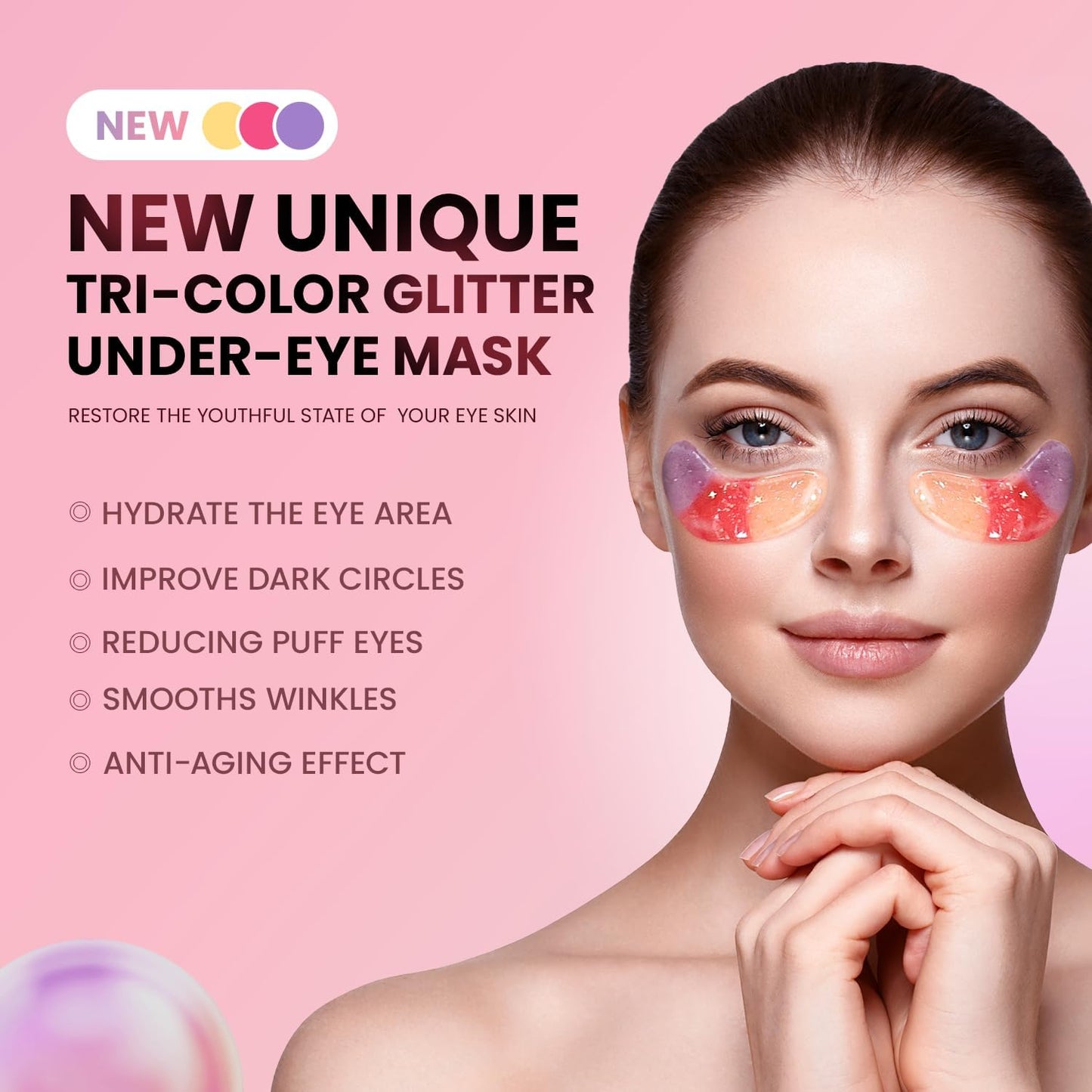 AILEORY Under Eye Patches (24 Pairs) - Tri-color Glitter Eye Gel Pads for Dark Circles, Puffy Eyes, Under eye Bags, Wrinkles - Maple Wellness Supplements