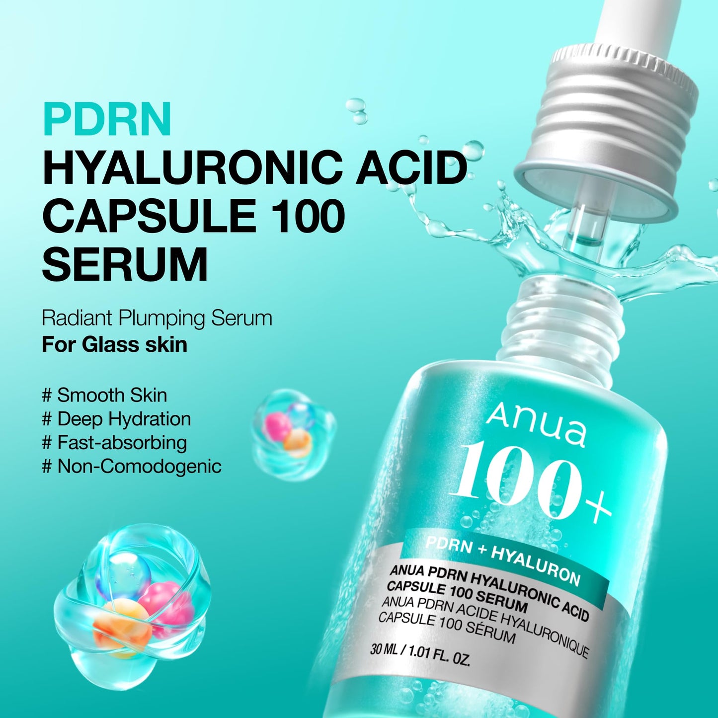 Anua PDRN Hyaluronic Acid Capsule 100 Serum, Radiant Face Serum, Salmon DNA, Hyaluronic Acid, Hydration, Moisture Plumping Effect - Maple Wellness Supplements