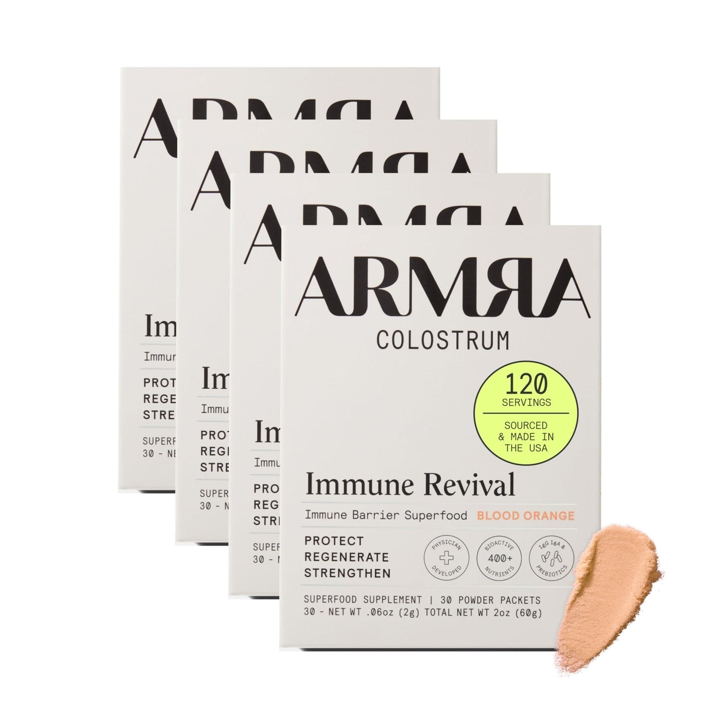 ARMRA Colostrum™ Premium Powder, Grass Fed, Gut Health Bloating Immunity Skin & Hair, Contains 400+ Bioactive Nutrients, Potent Bioavailable, Keto, Gluten & Fat Free (Blood Orange 30|Blood Orange 60) - Maple Wellness Supplements