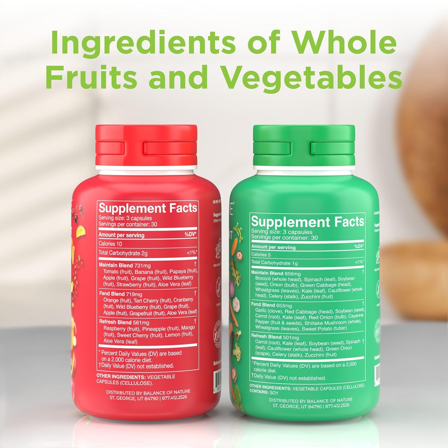 Balance of Nature Fruits & Veggies Supplements - Whole Fruit and Vegetable Ingredients for Women, Men, and Kids - 90 Fruits Capsules, 90 Veggies Capsules - 1 Set - Maple Wellness Supplements