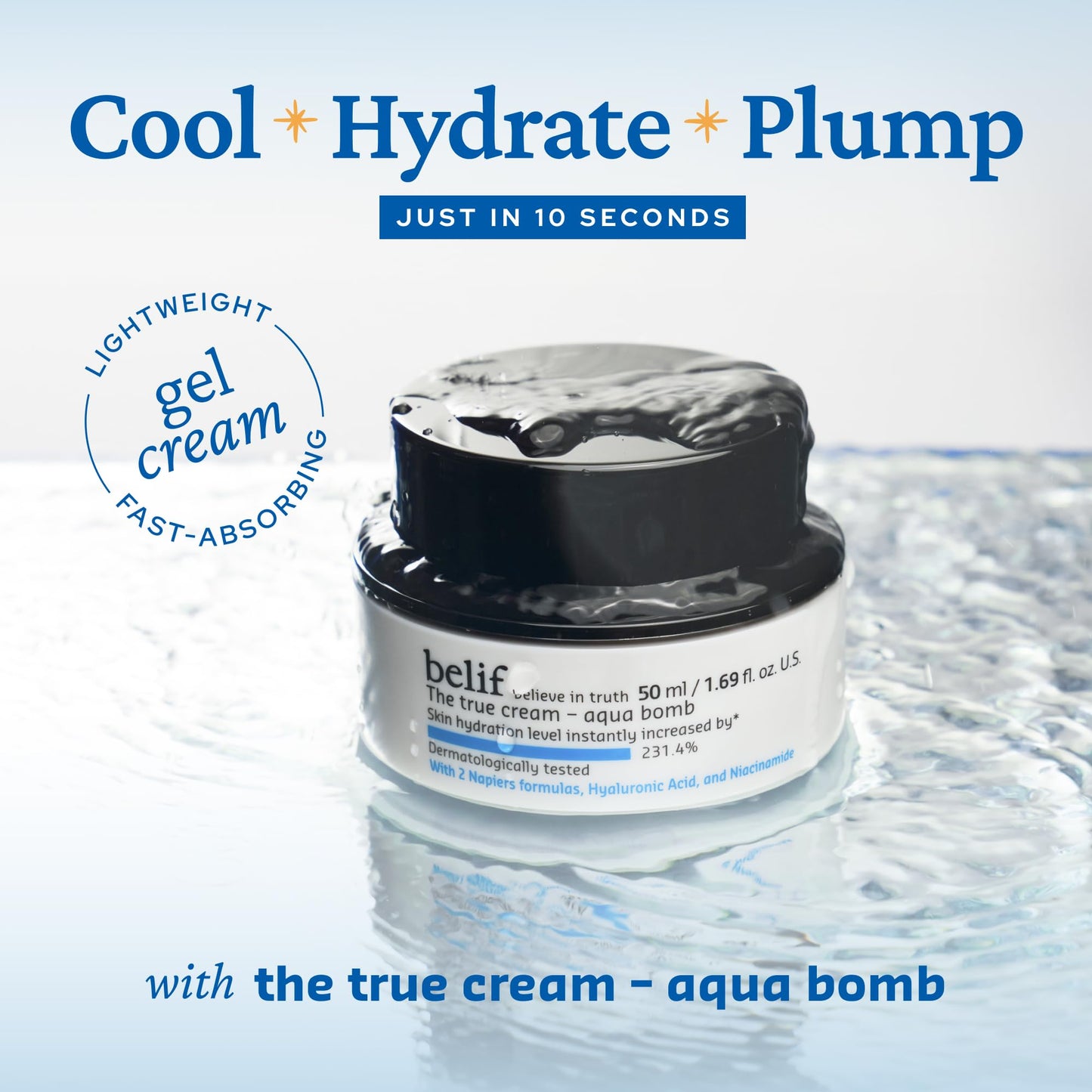 belif Aqua Bomb – Daily Niacinamide Hydrating Moisturizer, Lightweight Plumping Facial Cream with Hyaluronic Acid & Squalane, Cooling Effect - Maple Wellness Supplements