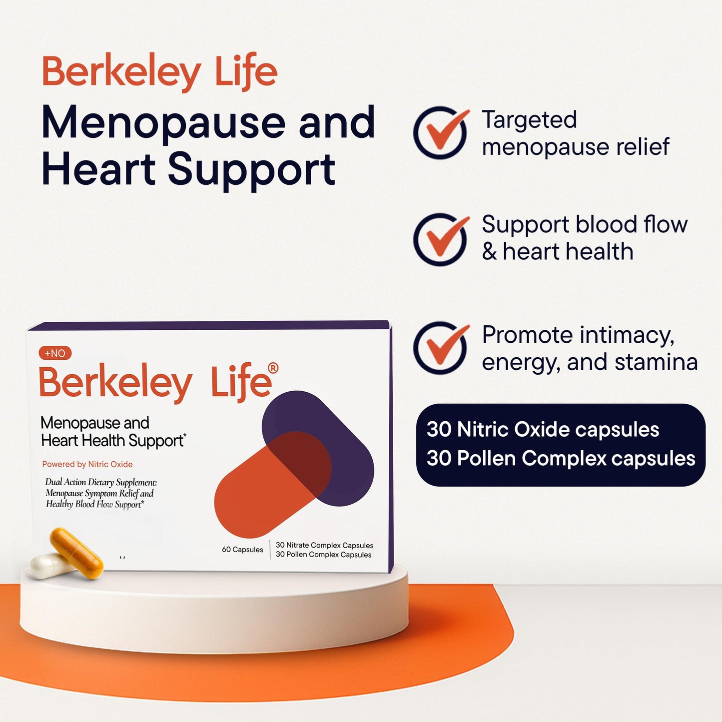 Berkeley Life Menopause and Heart Health Support Supplements - Hormone-Free Dual-Action Nitric Oxide Supplement for Menopause Symptom Relief & Healthy Blood Flow Support for Women - 60 Capsules - Maple Wellness Supplements