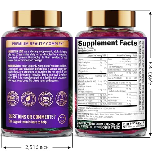 Biotin Gummies with Collagen - Hair Growth Support Skin, & Nail Strength - for Women & Men - Biotin 10000mcg | Keratin | Hyaluronic Acid | B-Complex | Saw Palmetto - Maple Wellness Supplements