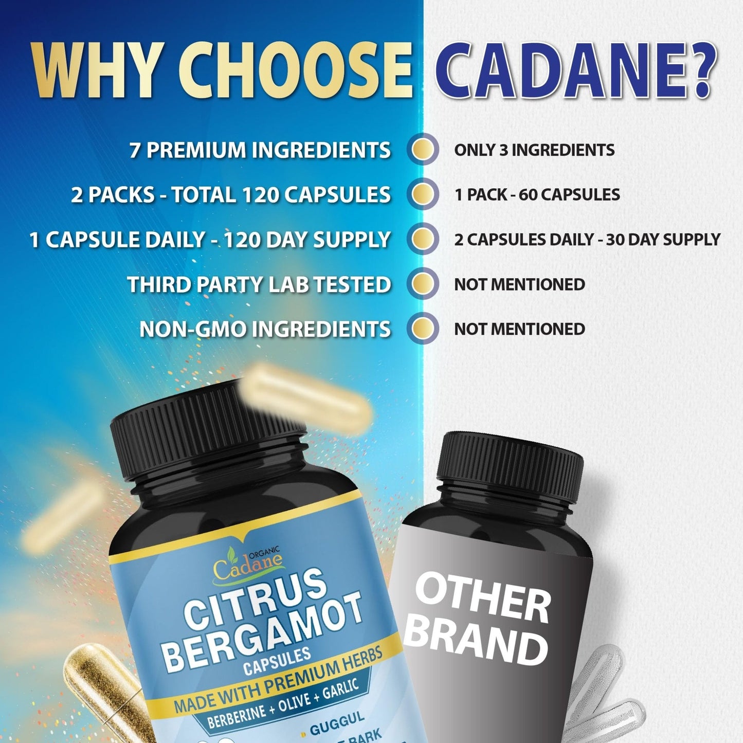 Cadane 2 Packs Citrus Bergamot Extract Capsules with Berberine, Olive, Guggul, Garlic, Pine Bark, Black Pepper | 4 Months Supply - Maple Wellness Supplements