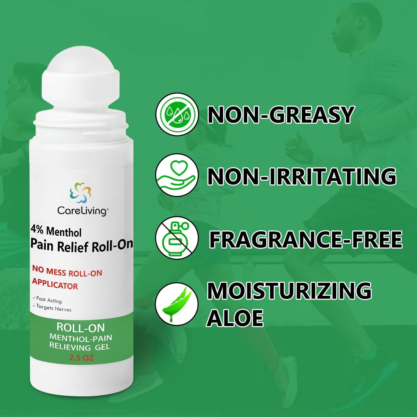 CARELIVING Roll On Pain Relief for Knee, Neck, Joint, Shoulder, Arthritis Pain Reliever, Sore Muscle Relief, Roll On Menthol Gel 2.5 Fl Oz (Pack of 2) - Maple Wellness Supplements
