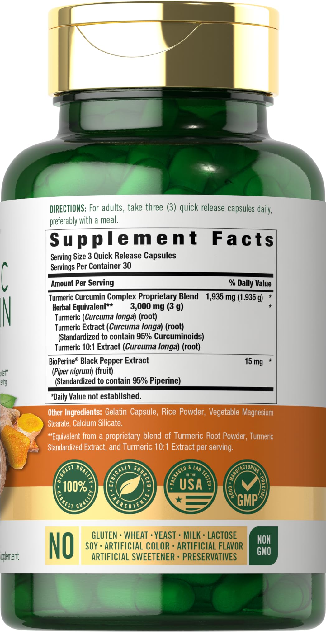 Carlyle Turmeric Curcumin with Black Pepper | 90 Powder Capsules | Complex Supplement with Bioperine | Non-GMO, Gluten Free - Maple Wellness Supplements