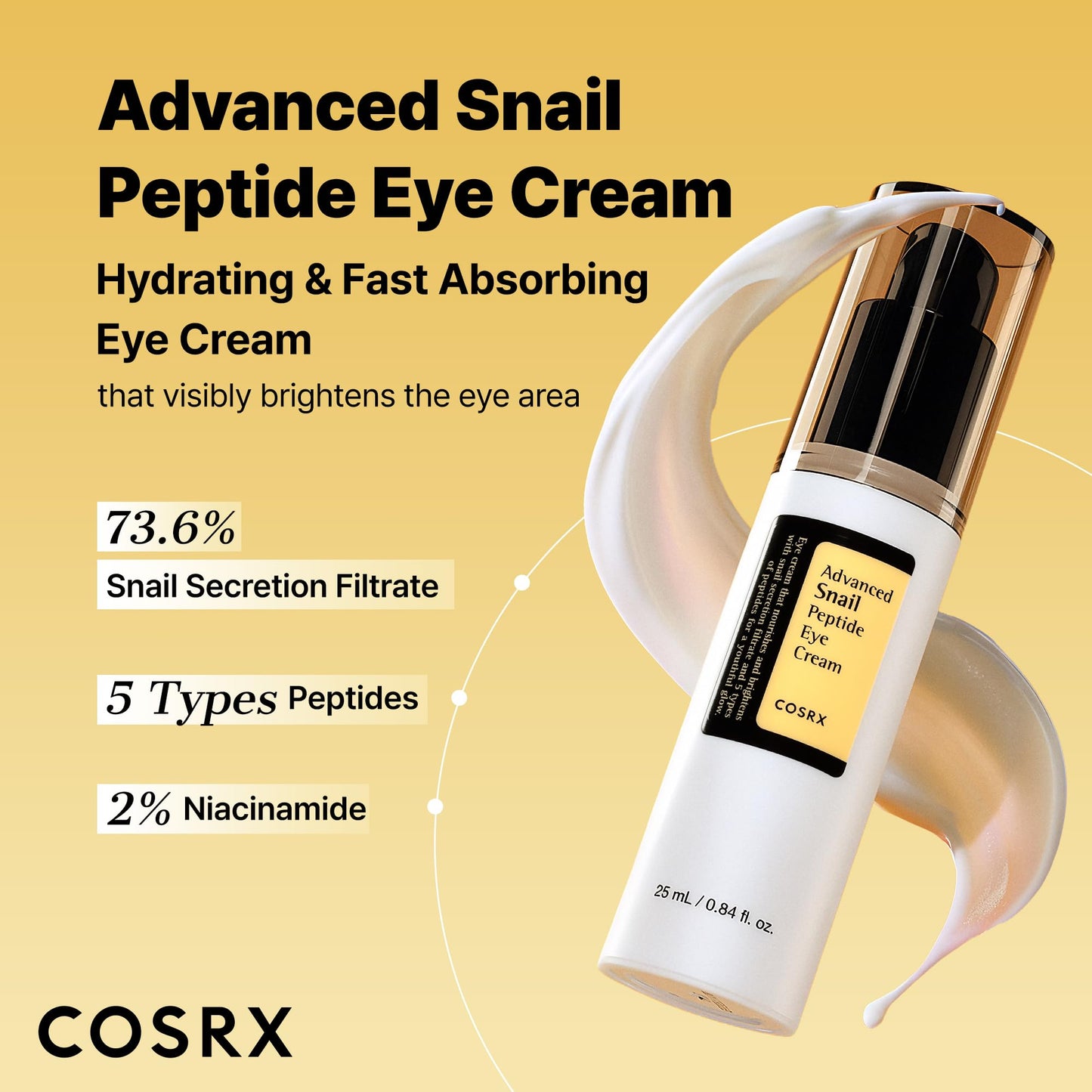 COSRX Snail Mucin Peptide Under Eye Cream, 0.84 fl oz, 73.7% Snail Mucin and Niacinamide, Eye Care - Maple Wellness Supplements