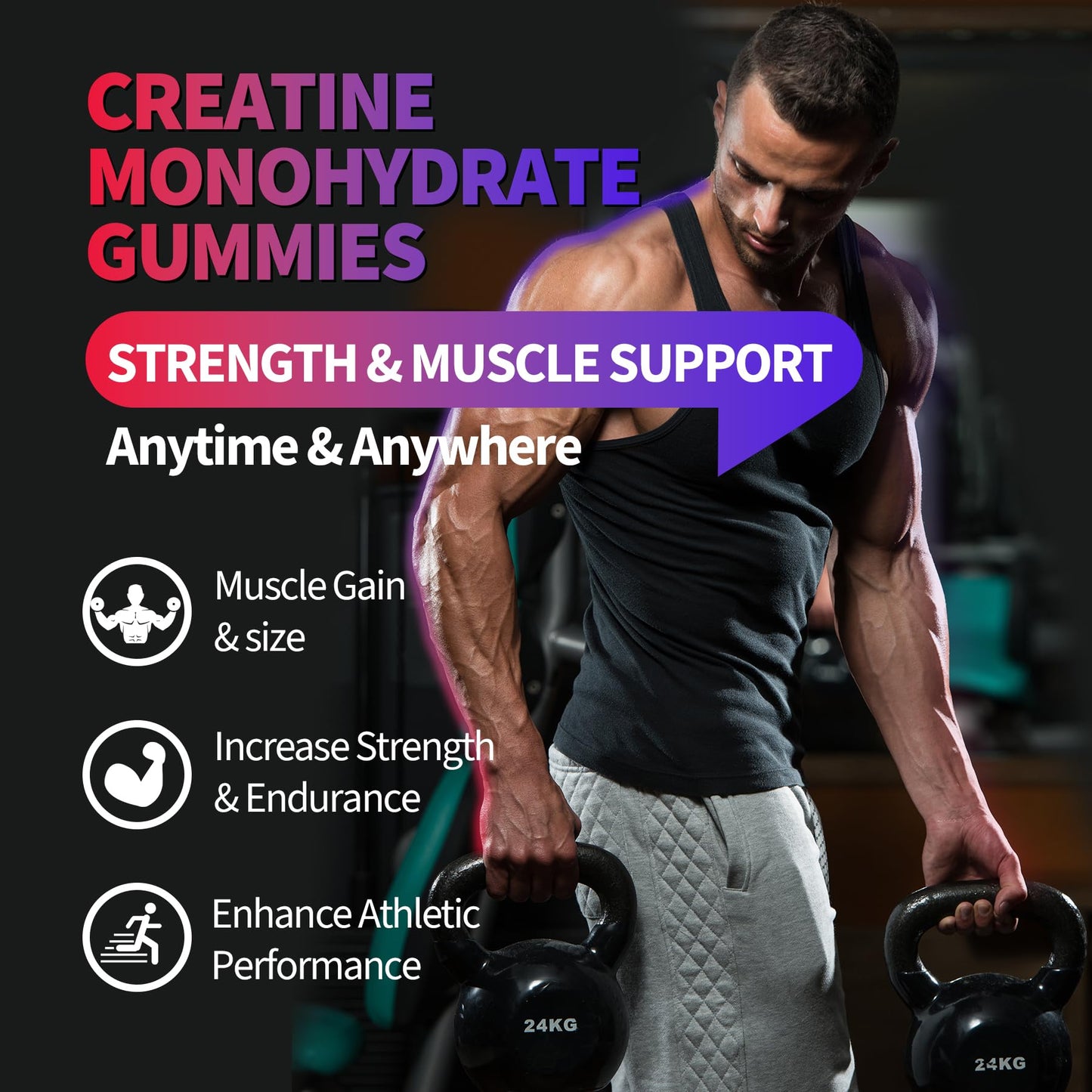 Creatine Monohydrate Gummies 8000 mg for Men & Women, Creatine Supplement for Enhanced Muscle Growth, Energy Boost - with L-Taurine, Sugar Free, Vegan - Maple Wellness Supplements