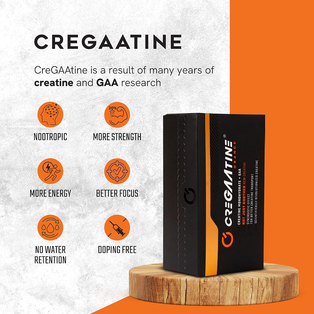 CreGAAtine Micronized Creatine Monohydrate + GAA | Increase Strength, No Water Retention | Boosts Memory & Focus | Single-Serve Packets | 60 Sachets, 30 Servings | (Sachets, Orange) - Maple Wellness Supplements