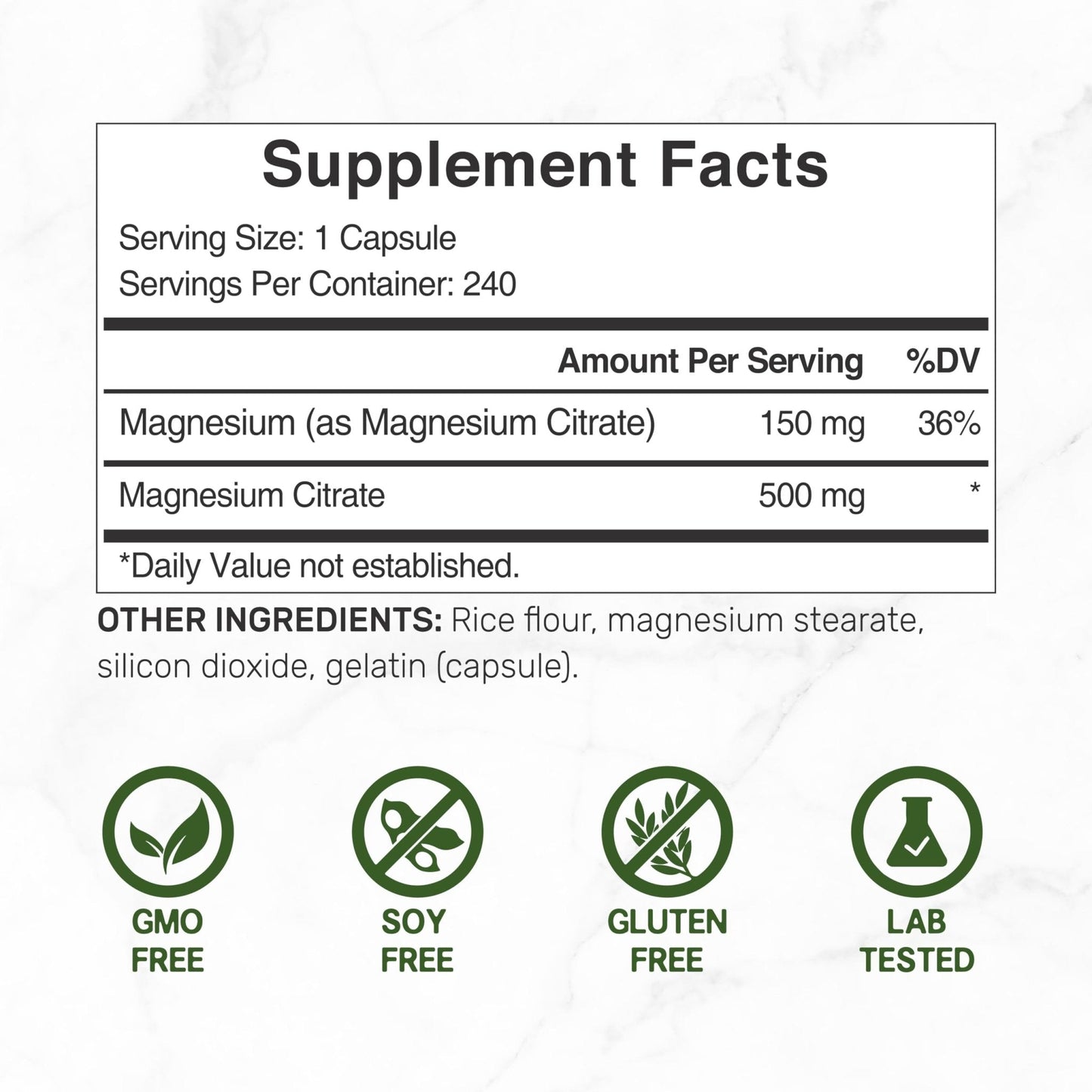 DEAL SUPPLEMENT Magnesium Citrate 500mg, 240 Capsules | Easily Absorbed, Purified Trace Mineral – One a Day, Non-GMO - Maple Wellness Supplements