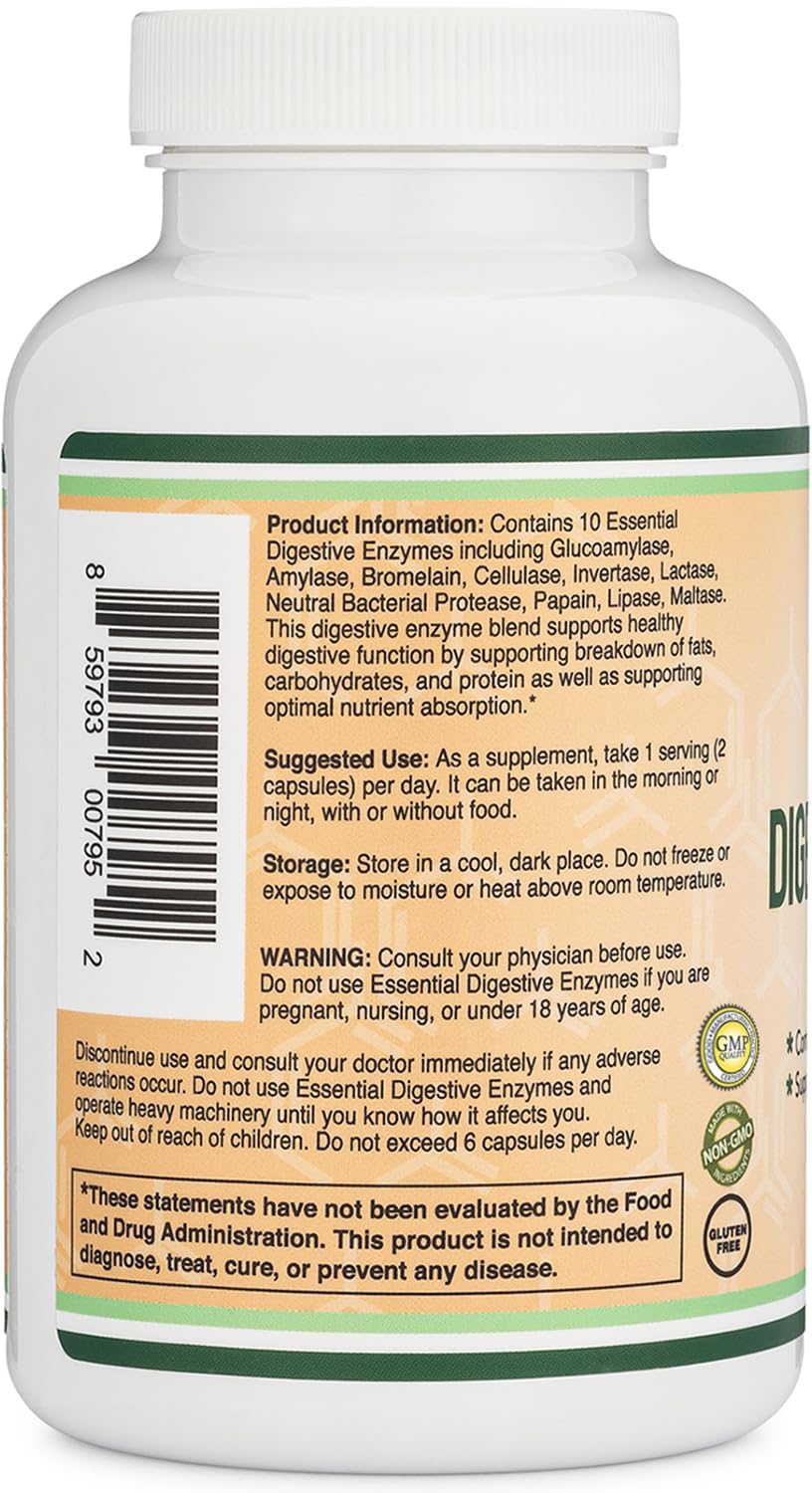 Digestive Enzymes - 800mg Blend of All 10 Most Essential Digestive and Pancreatic Enzymes (Amylase, Lipase, Bromelain, Lactase, Papain, Protease - Maple Wellness Supplements
