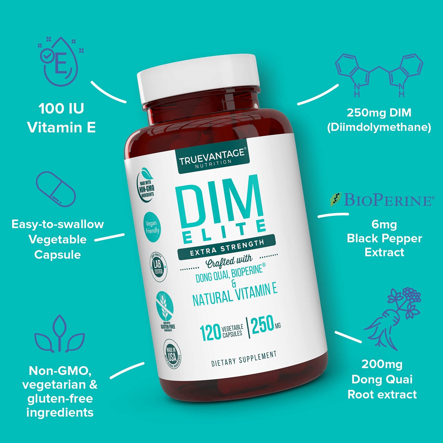 DIM Supplement 250mg (Diindolylmethane)-Plus Dong Quai, Natural Vitamin E & BioPerine - Supports Menopause Relief & Hormonal Acne -Hormone Balance Support for Women and Men-Veggie Caps - Maple Wellness Supplements