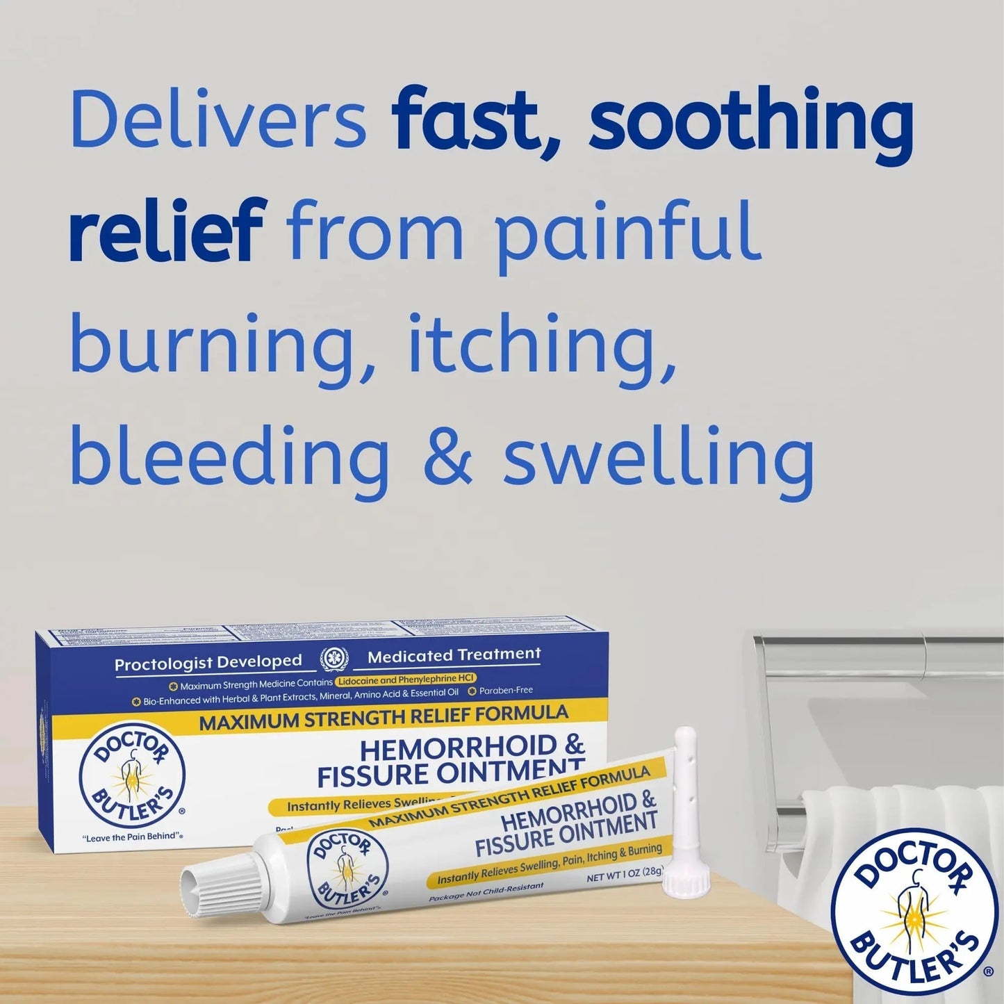 Doctor Butler’s Hemorrhoid & Fissure Ointment – Hemorrhoid Treatment and Hemorrhoid Cream with Lidocaine and Phenylephrine HCI for Fast Acting Relief of Pain, Swelling, Discomfort, and Itching (1 oz.) - Maple Wellness Supplements