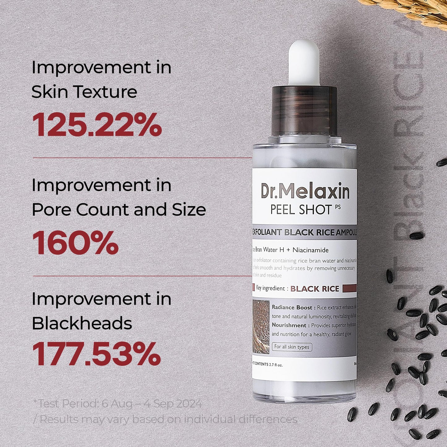 Dr.Melaxin Peel Shot Glow Black Rice Peeling Ampoule 80ml, Dead Skin Remover Gentle Exfoliating with Rice Water Extract - Maple Wellness Supplements