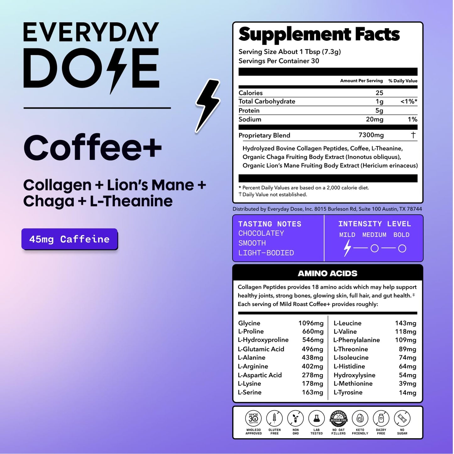 Everyday Dose Premium Adaptogenic Mushroom Coffee with Grass-Fed Collagen, Chaga, Lions Mane & L-Theanine for Better Focus, Energy, Digestion, Skin, and Immunity 30 Servings - Maple Wellness Supplements