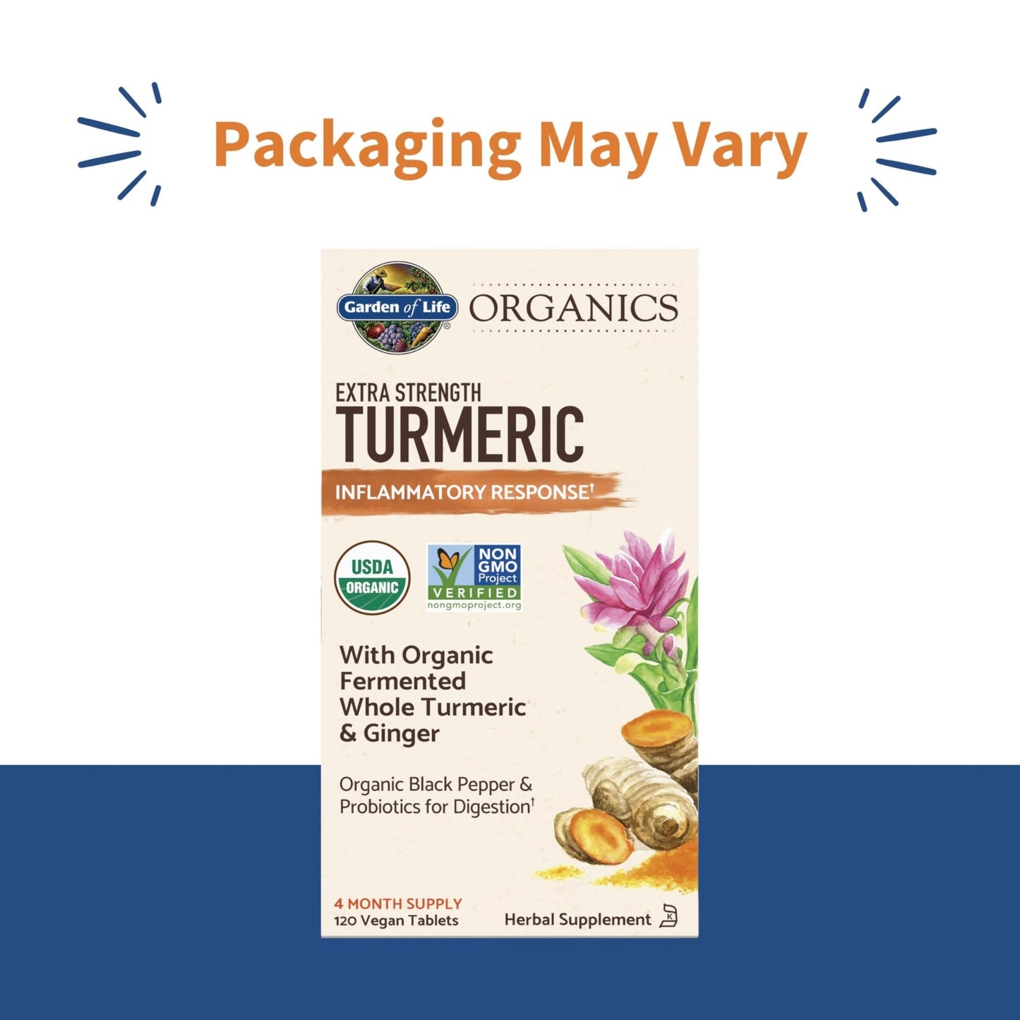 Garden of Life Organics Extra Strength Turmeric Inflammatory Response 120 Tablets-100Mg Curcumin (95% Curcuminoids) Black Pepper, Probiotics, Organic Non-GMO Vegan Gluten Free Herbal Supplement - Maple Wellness Supplements