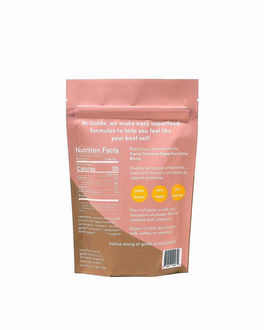 GOLDE - Superfood Latte Blend - Cacao Turmeric - Plant Based w/Turmeric, Cacao, & Coconut Milk Powder - Healthy Hot Cocoa - Coffee Replacement - Vegan, Keto, & Sugar-Free - 30 Servings - Maple Wellness Supplements