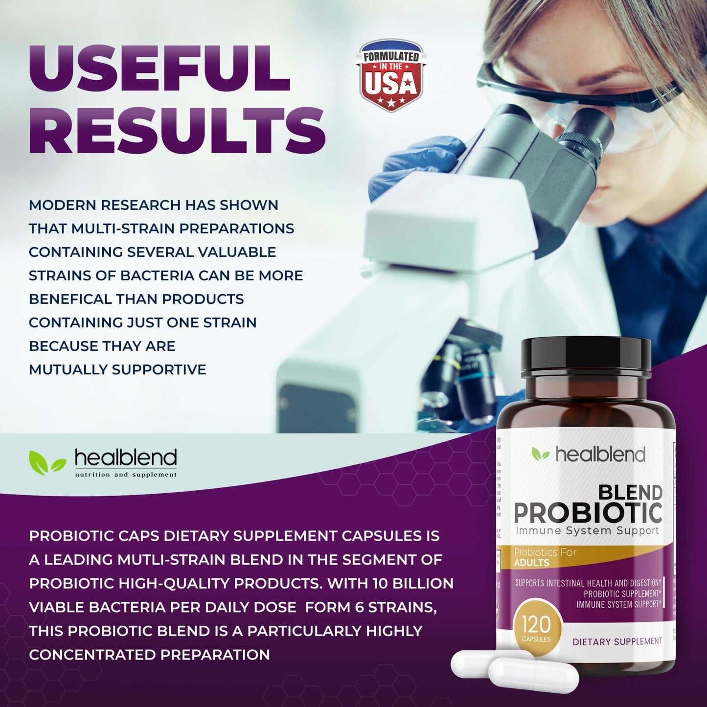healblend Probiotic Caps Dietary Supplement Capsules, Probiotic for Women and for Men Digestive Health, Immune System Support, Non-GMO, Gluten-Free, 120 Veg Caps - Maple Wellness Supplements