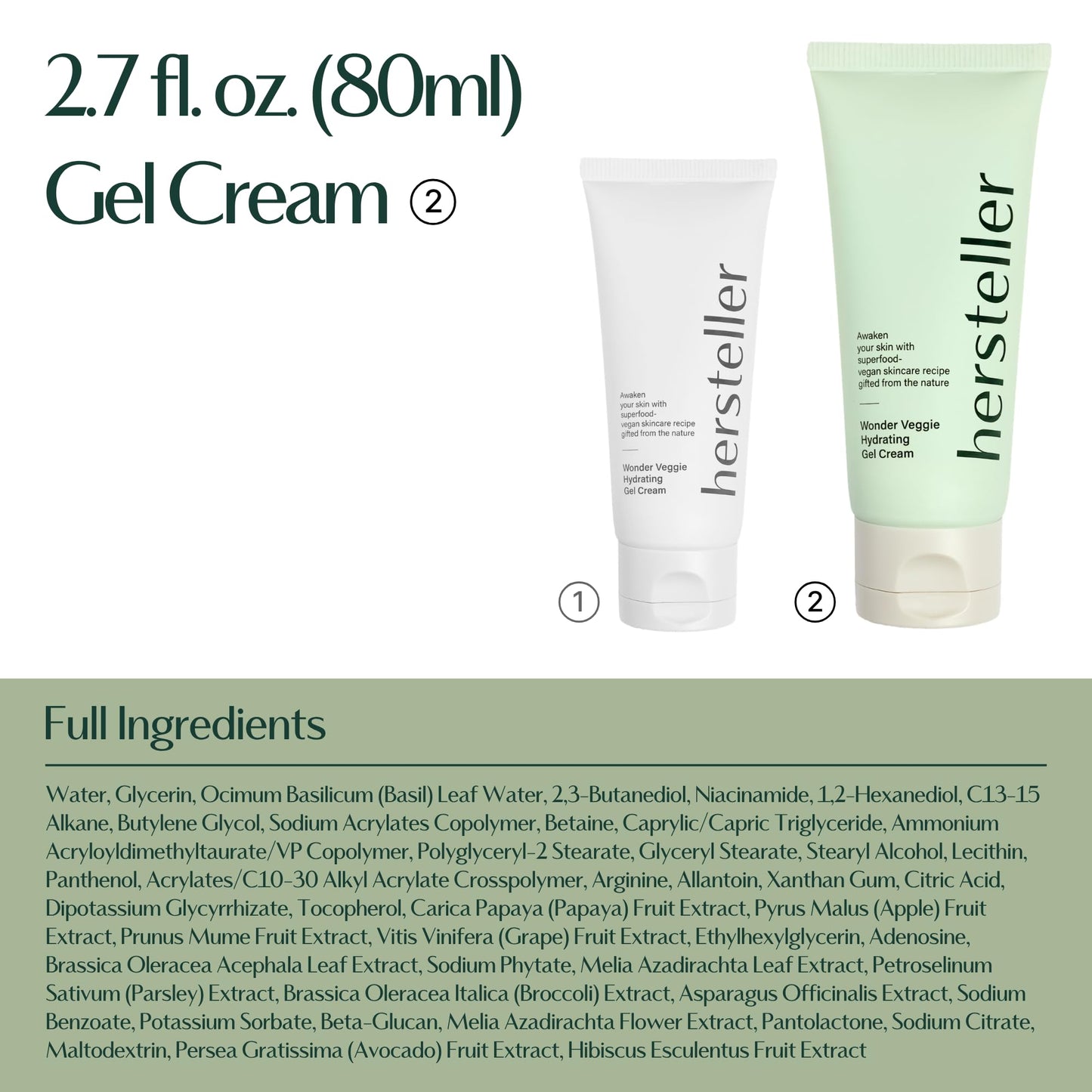Hersteller Wonder Veggie Hydrating Gel Cream, Vegan K-Beauty Face Moisturizer with 72% Kale Extract, Lightweight Non-Sticky 24H Hydration for Sensitive Skin, Value Size, 2.7 fl oz / 80ml - Maple Wellness Supplements