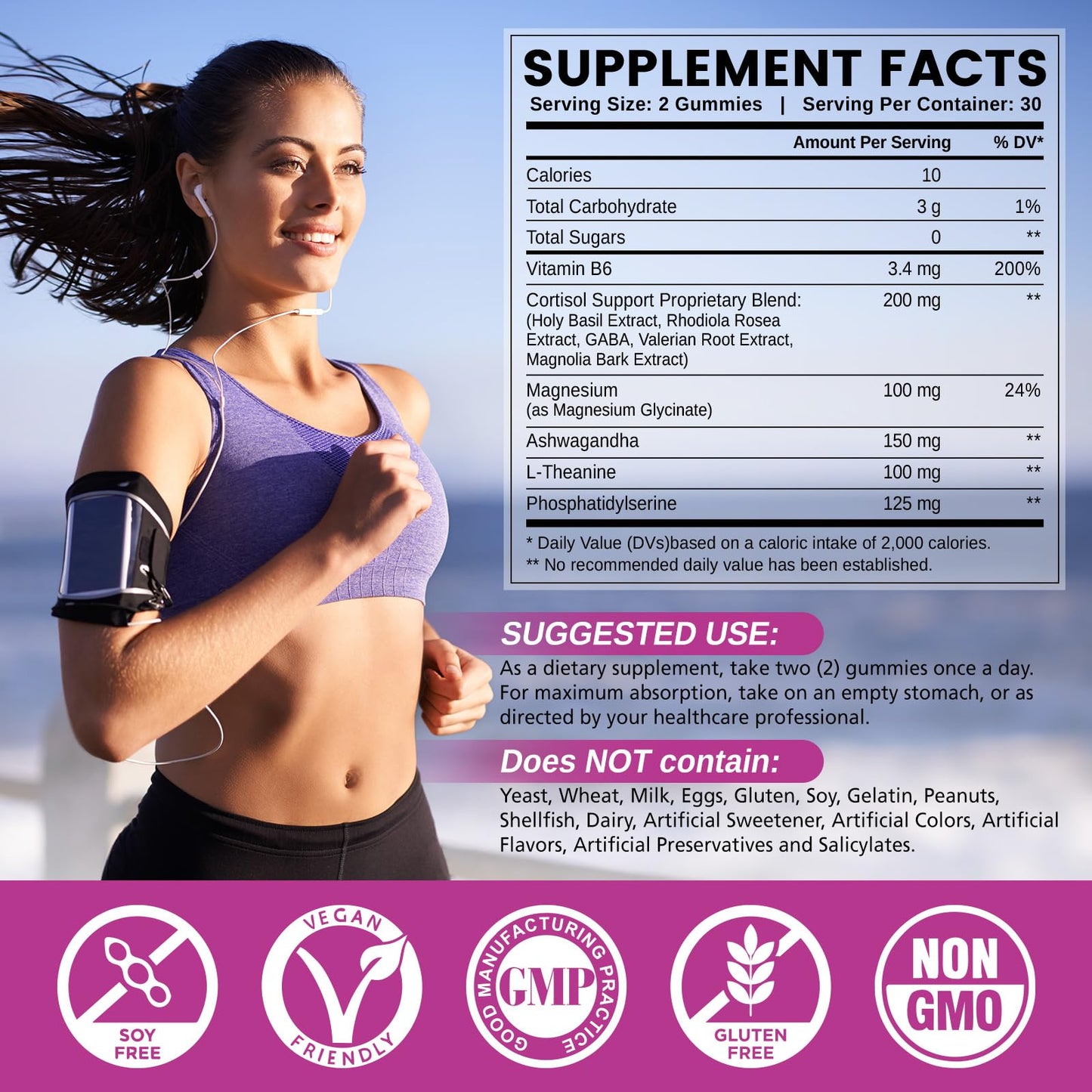 HOLLEGEND Cortisol Supplements for Women Men, Cortisol Gummies with Ashwagandha, Magnesium, L-Theanine, Phosphatidylserine, B6 for Cortisol Detox, Relaxation, Sleep, Focus, Sugar-Free, Vegan, 60 - Maple Wellness Supplements