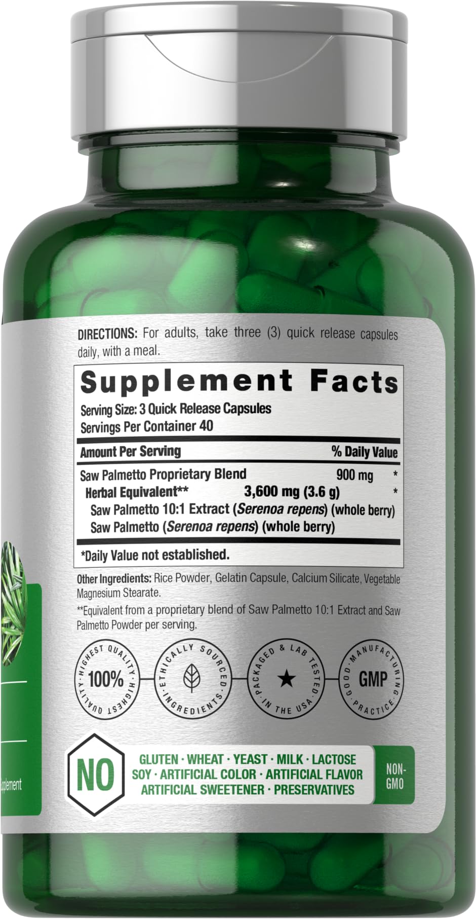 Horbäach Saw Palmetto Extract | 120 Capsules | Non-GMO and Gluten Free Formula | from Saw Palmetto Berries - Maple Wellness Supplements