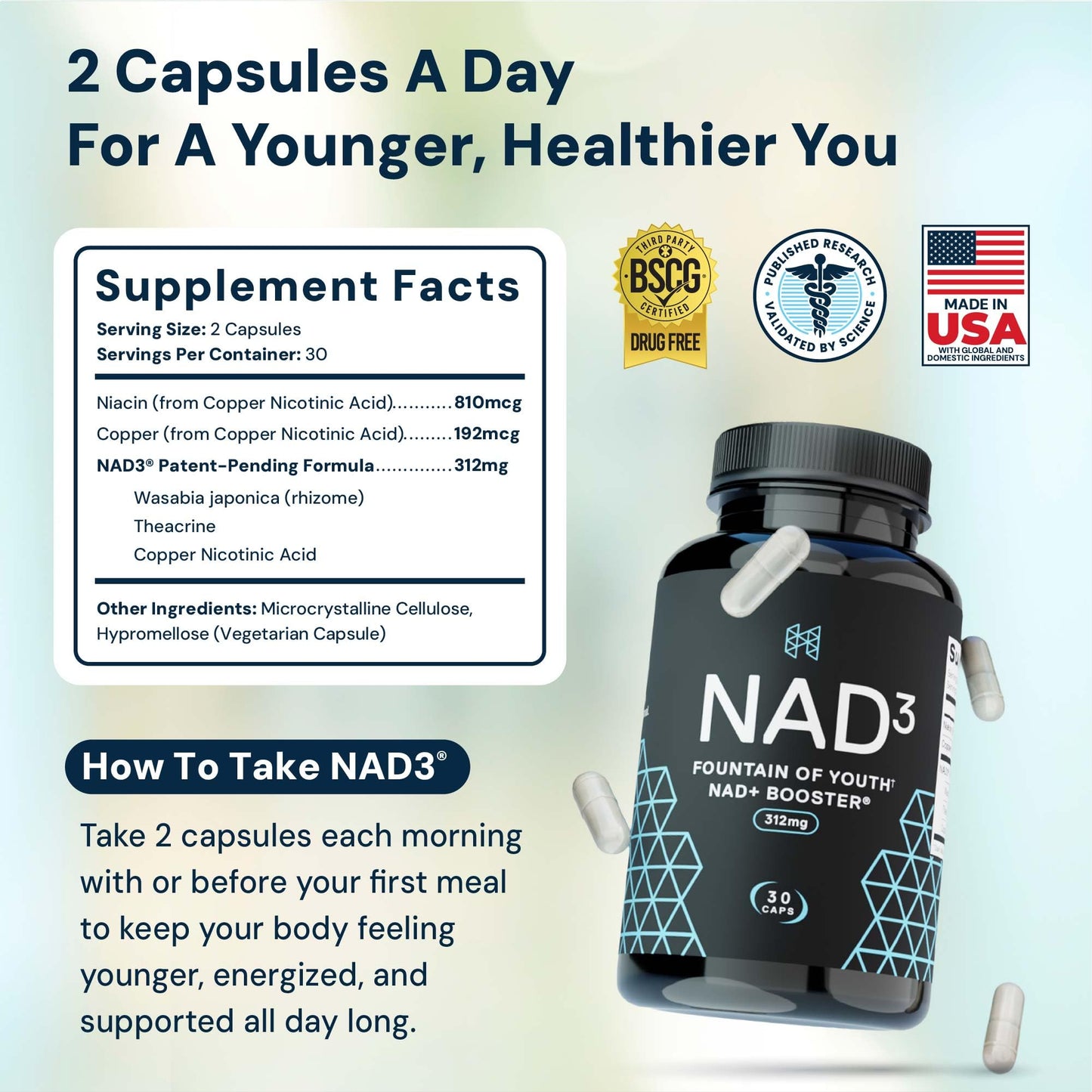 HPN NAD+ Booster – Nicotinamide Riboside Alternative (NAD3) for Men & Women | Anti Aging NRF2 Activator, 312 mg per Serving – Natural Energy Supplement for Longevity & Cellular Health, 30 Veggie Pills - Maple Wellness Supplements
