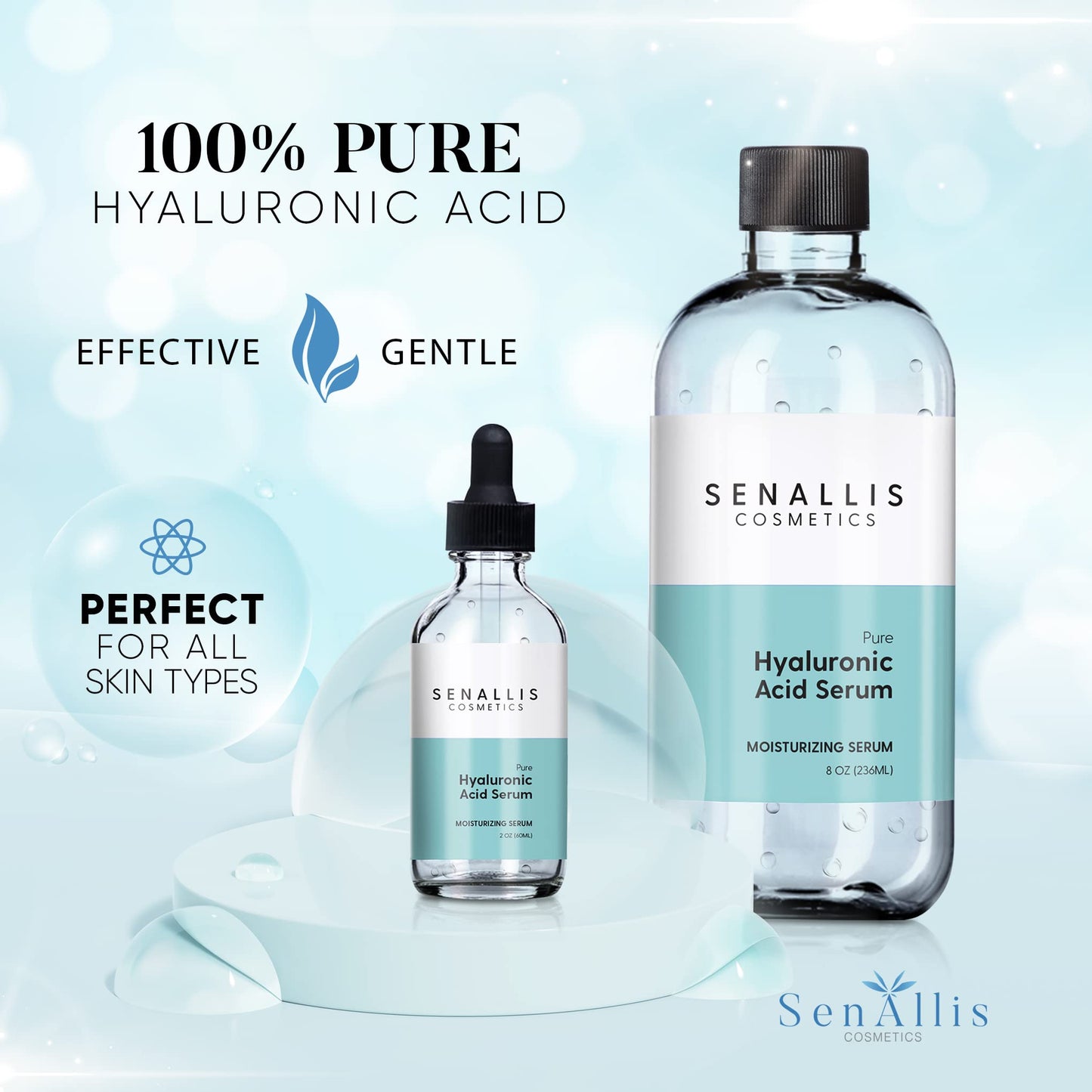 Hyaluronic Acid Serum 8 fl oz And 2 fl oz, Made From Pure Hyaluronic Acid, Anti Aging/Wrinkle, Ultra-Hydrating Moisturizer - Maple Wellness Supplements