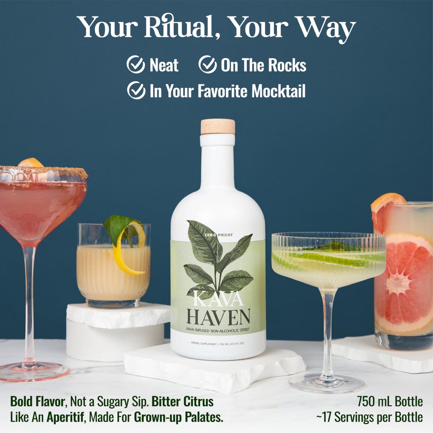 Kava Haven Non Alcoholic Spirit, 750mL Bottle | Kava Kava Drink | Non Alcohol Alternative Spirit for Mixed Drink Recipes | Low Calorie | All Natural - Maple Wellness Supplements