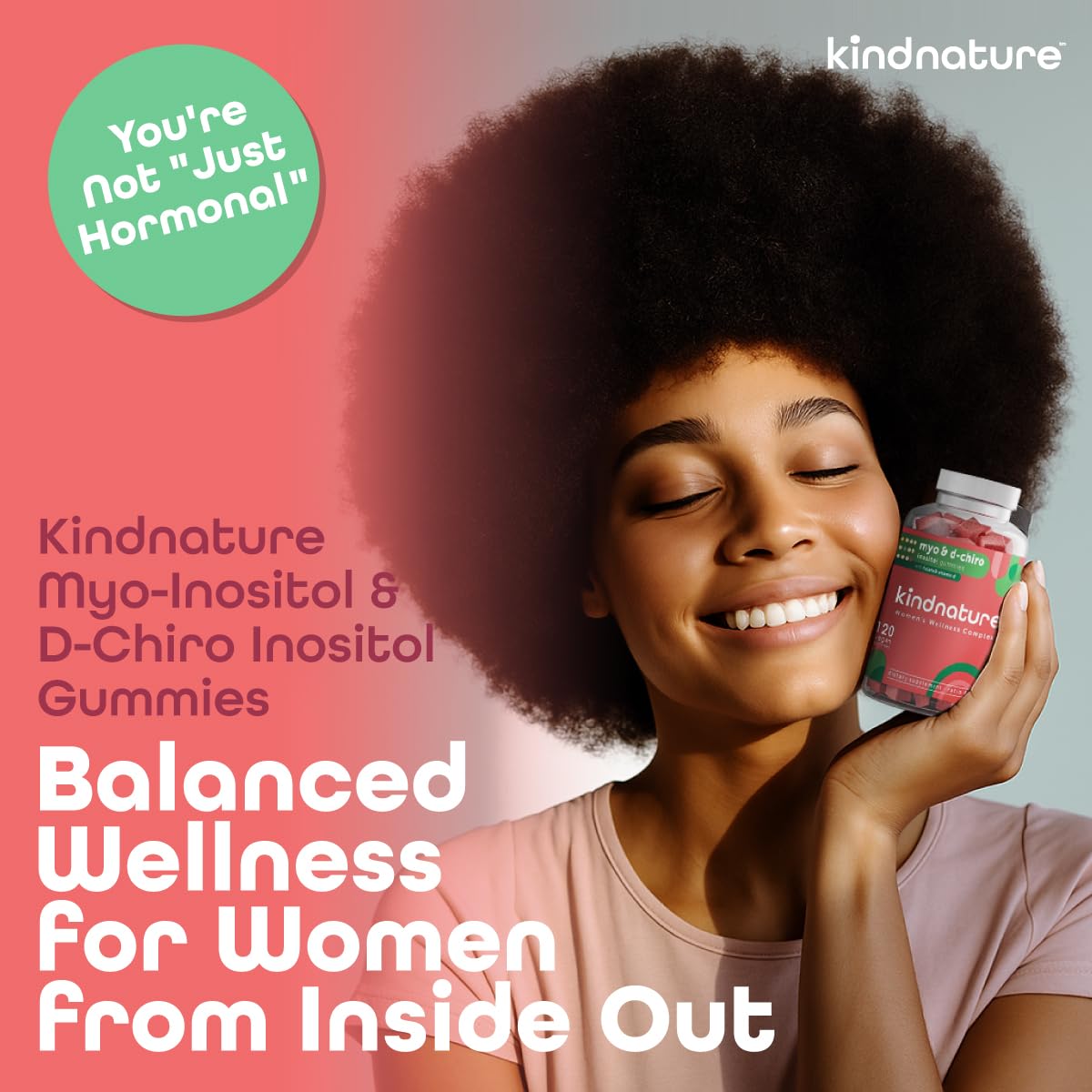 kindnature Myo-Inositol & D-Chiro Inositol Gummies for Women – 2000mg + 50mg, Ideal 40:1 Ratio – with Vitamin D & Folate – Hormone Balance Support – Vegan, Watermelon Flavor (120 Gummies) - Maple Wellness Supplements
