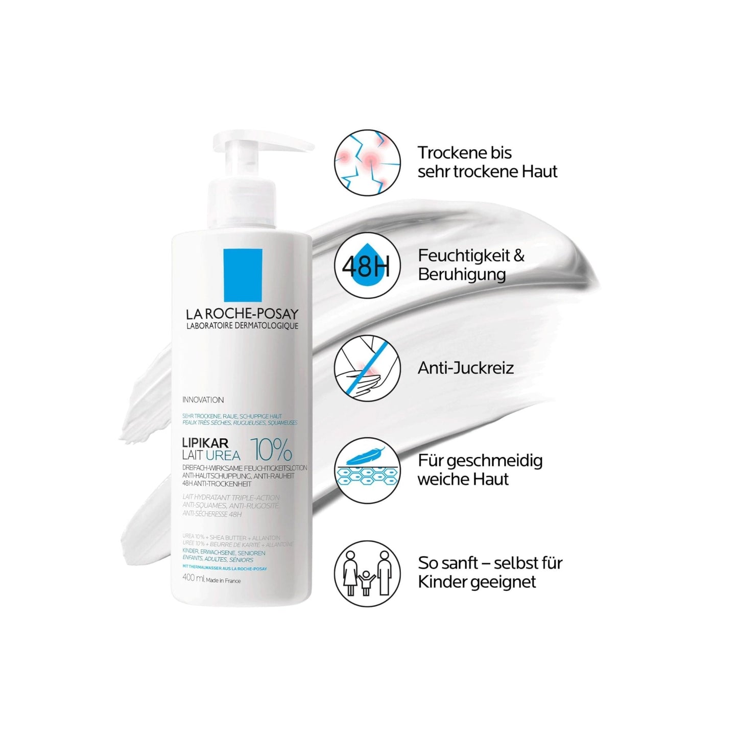 La Roche-Posay Lipikar Urea 10% Roughness Smoothing Lotion, Body Lotion For Dry Skin With 10% Urea + Shea Butter + Allantoin - Maple Wellness Supplements