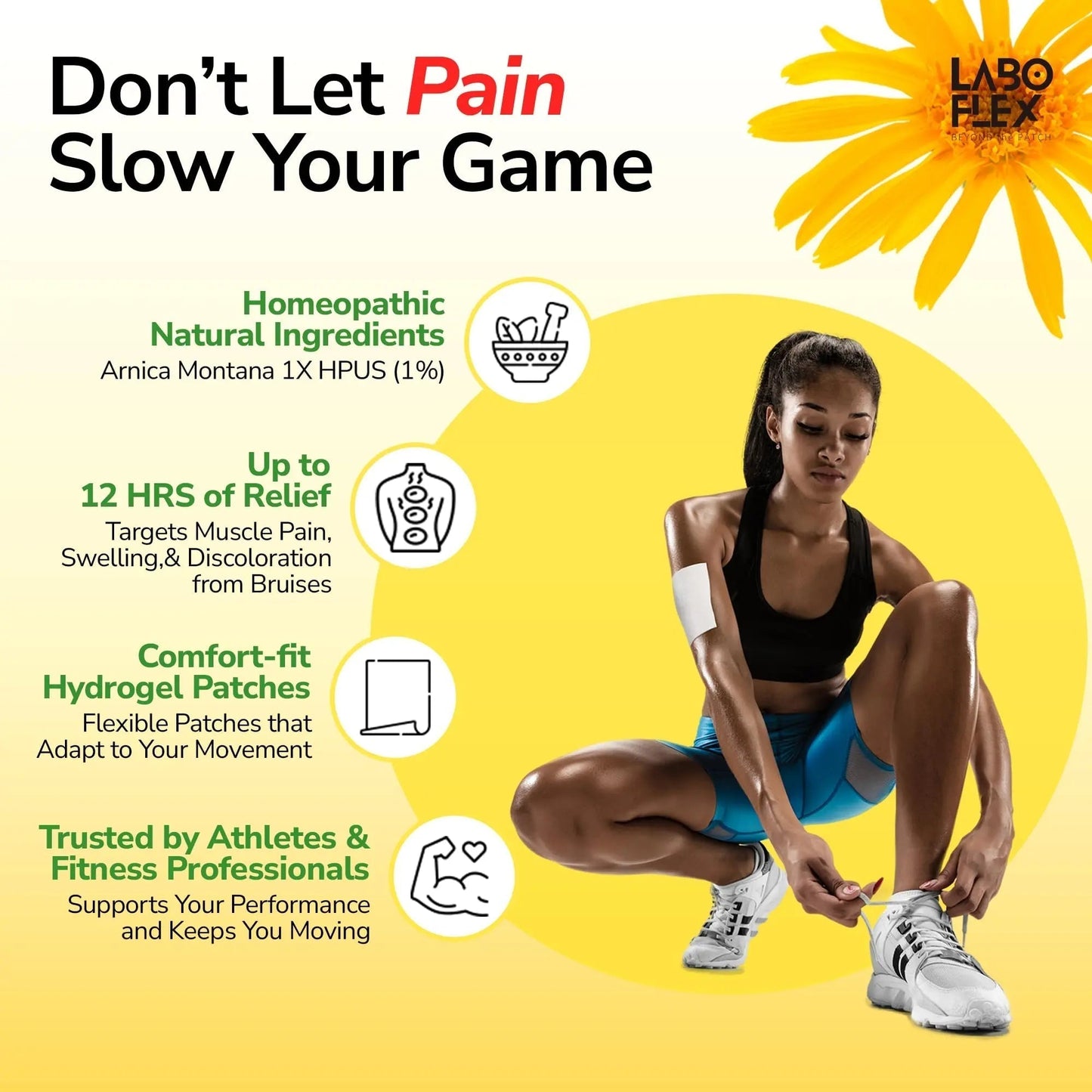 LABOFLEX Arnipatch Natural Arnica Pain Relief Hydrogel Patches – Long Lasting Relief for Muscle Soreness, Swelling, Inflammation, Stiffness & Injury on Back, Knee & Neck (Box, 10, Count) - Maple Wellness Supplements