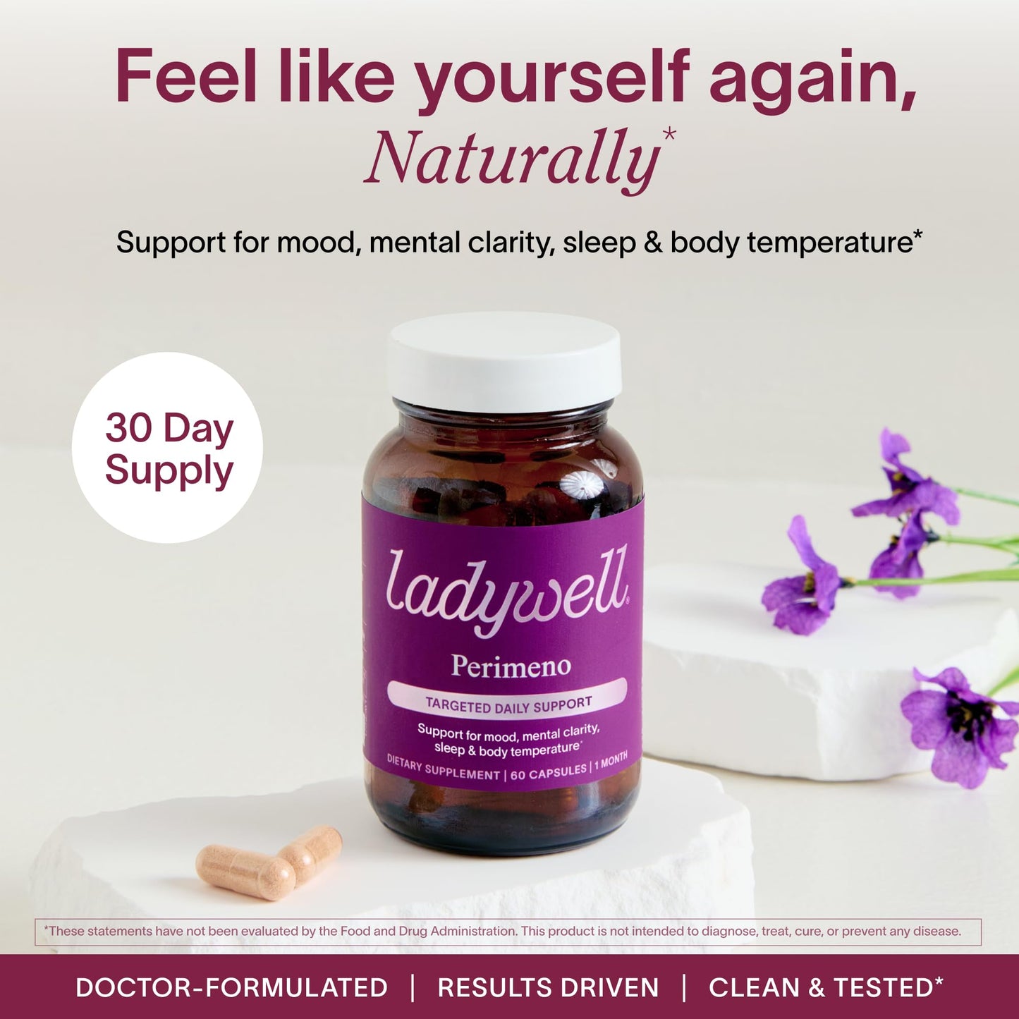 Ladywell Perimeno - Perimenopause Support - Support for Mood, Mental Clarity, Sleep & Hot Flashes - Black Cohosh, Reishi, Wild Yam, Holy Basil, Schisandra, Rhodiola, Siberian Rhubarb / 60 Veg Caps - Maple Wellness Supplements