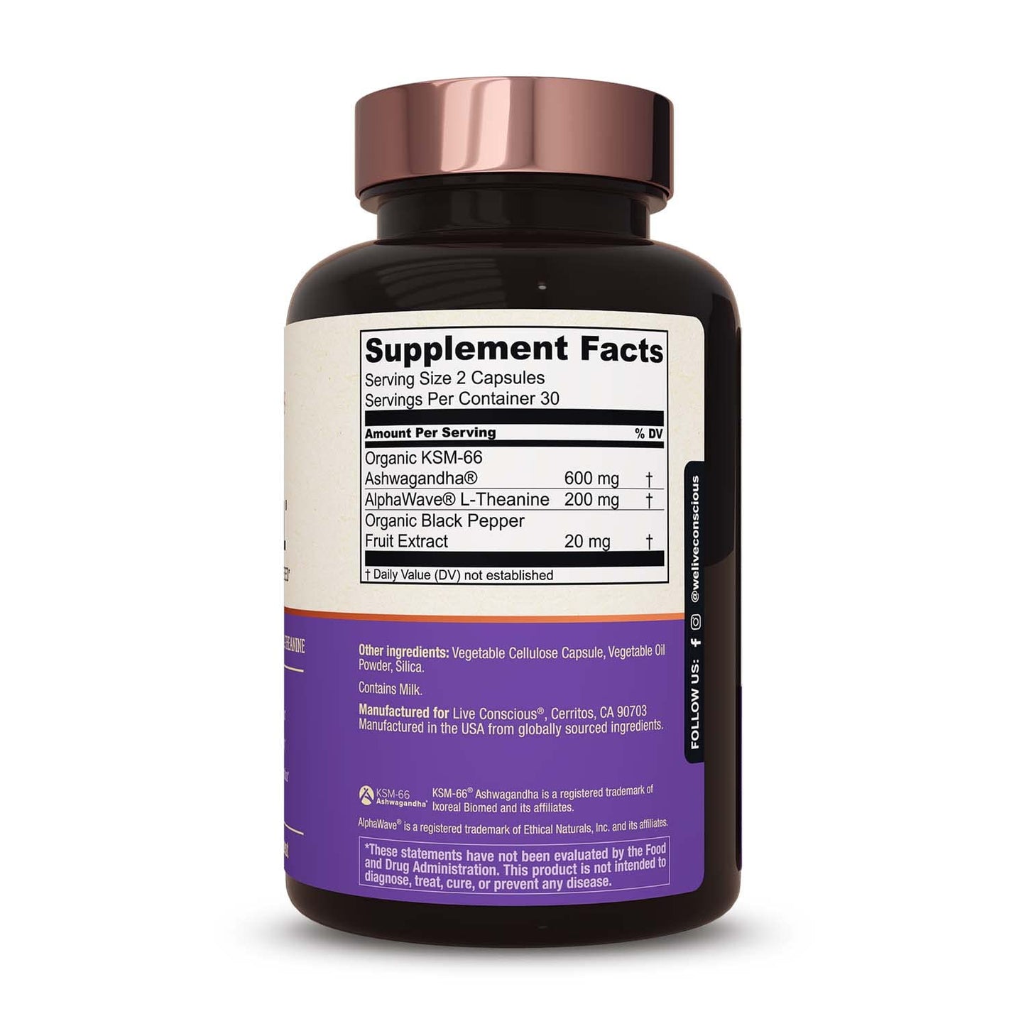 Live Conscious KSM-66 Ashwagandha Supplement w/L Theanine & AlphaWave - ZenWell Everyday Stress Relief, Cognitive, Brain Health - Maple Wellness Supplements