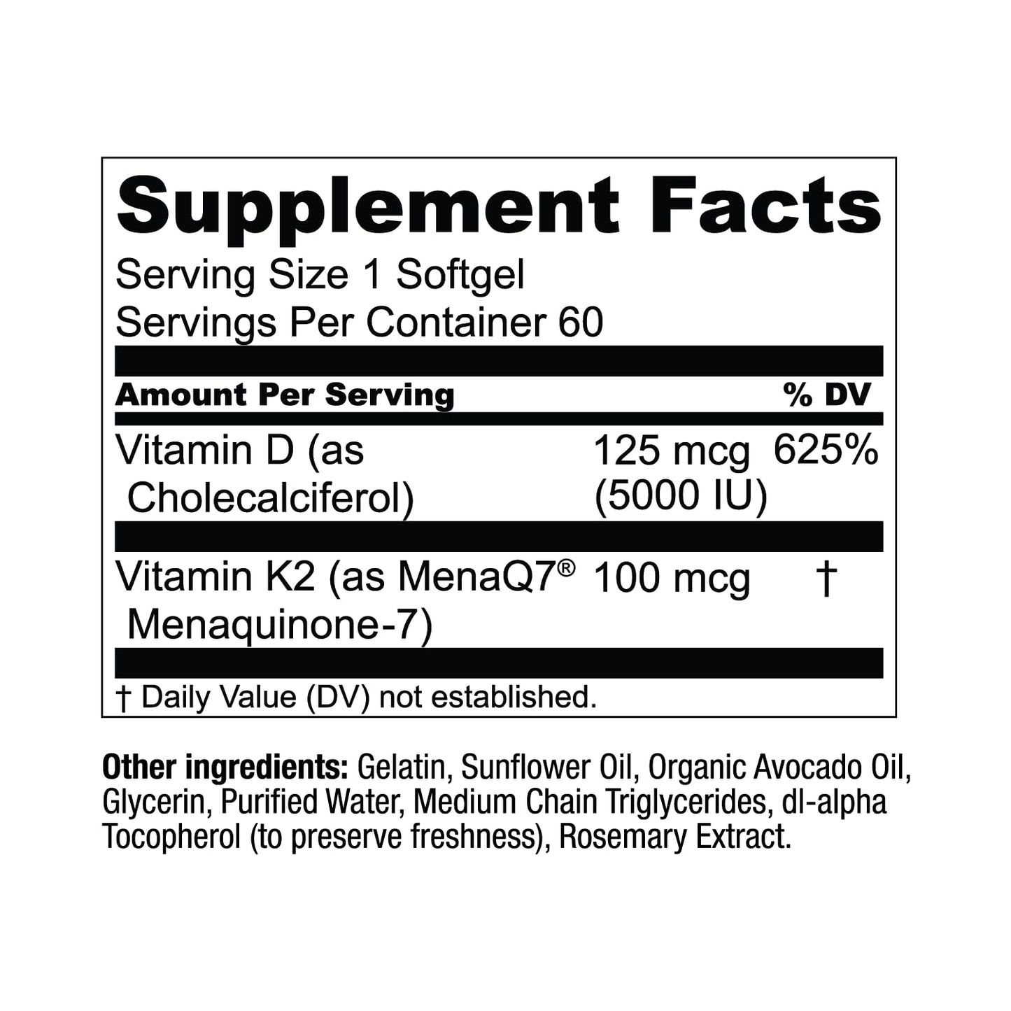 Live Conscious Vitamin K2 MK7 with D3 Supplement | Bone & Heart Health Support - Patented Vitamin K & Vitamin D3 5000 IU - 60 Softgels - Maple Wellness Supplements
