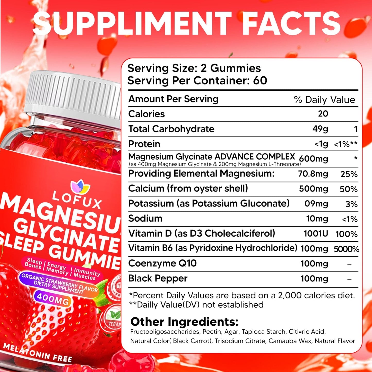Lofux Magnesium Glycinate Gummies 400mg, Sugar Free Magnesium Gummies for Adults Women, Men, Chewable Supplement Gummy with L-Threonate, Vitamin D, B6, CoQ10 - Maple Wellness Supplements
