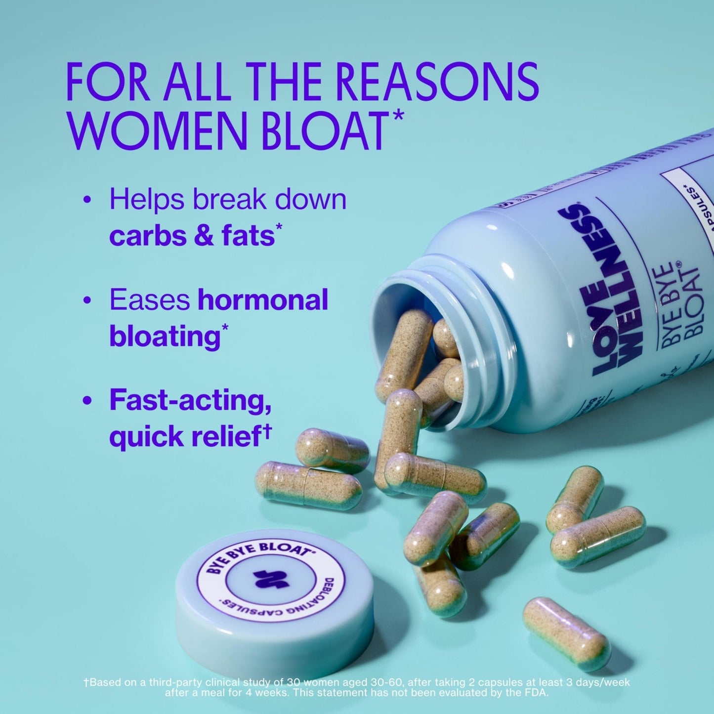 Love Wellness Bye Bye Bloat | Digestive Enzymes for Fast Acting Bloating Relief for Women | Helps Reduce Water Retention & Gas Relief | Supports Digestive Health - Maple Wellness Supplements