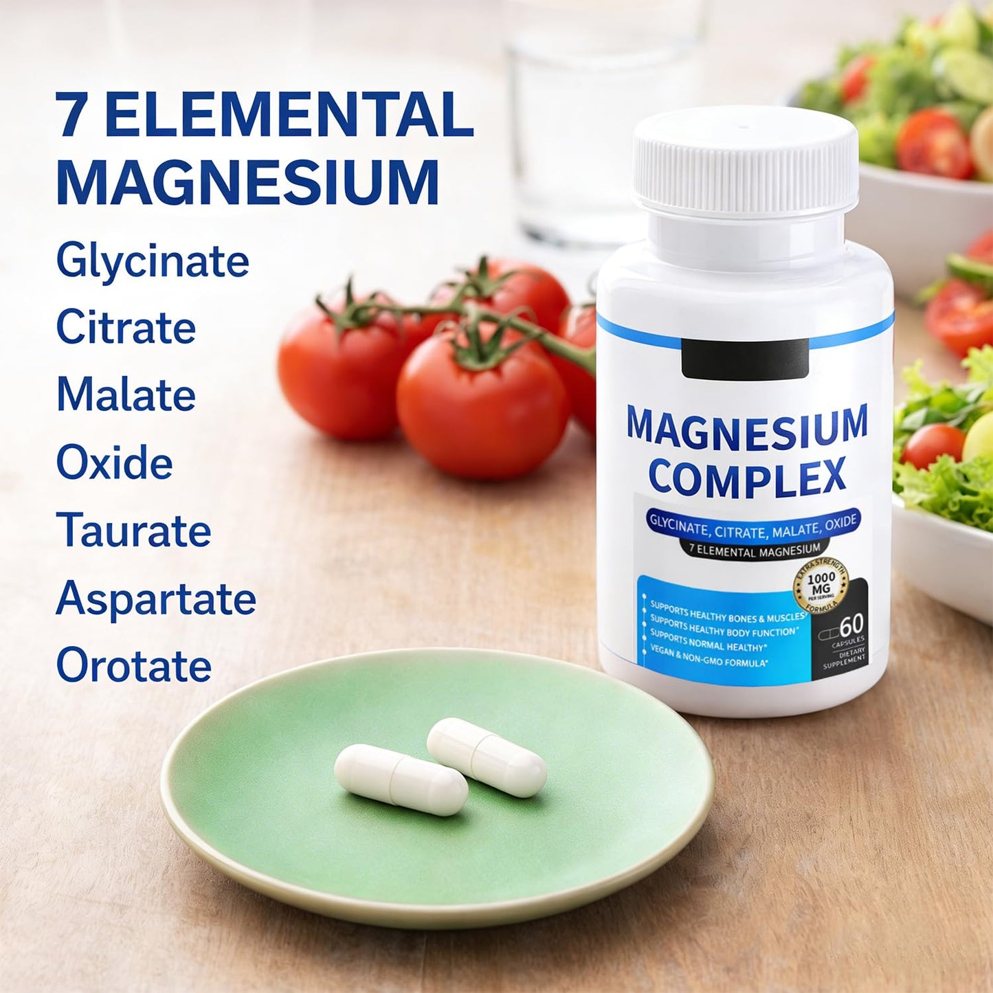 Magnesium Complex for Women & Men 1000mg — 7-in-1 Magnesium (Glycinate, Citrate & Malate) for Sleep Support, Stress Relief, Muscle Recovery — Vegan, 60 Capsules - Maple Wellness Supplements