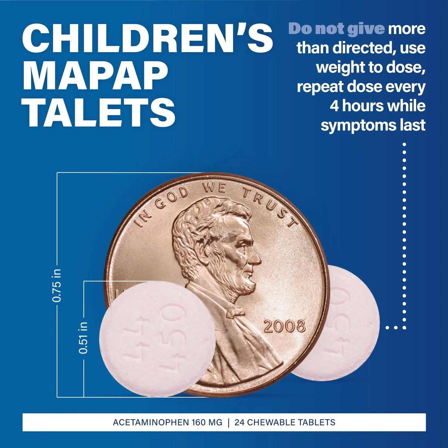 MAJOR Children’s Mapap Acetaminophen 160 mg Chewable Tablets - Pain Reliever/Fever Reducer - Aspirin Free - Ibuprofen Free - for Ages 2 to 11-24 Count (3 Pack) - Maple Wellness Supplements