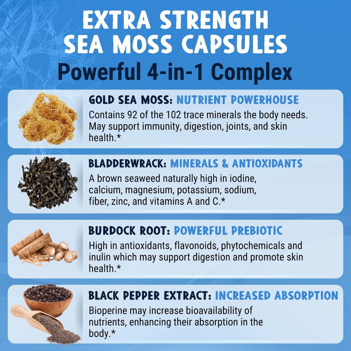 MAJU 4-in-1 Organic Sea Moss Capsules, Wild Chondrus Crispus, Seamoss - Maple Wellness Supplements