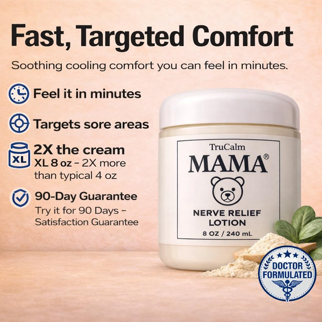 Mama Lotion – Neuropathy Nerve Relief Cream with Magnesium Chloride - Maximum Strength Comfort for Feet, Hands, Legs, Toes - Fast-Absorbing and Non-Greasy Formula for Food and Leg Comfort - 8 Oz - Maple Wellness Supplements