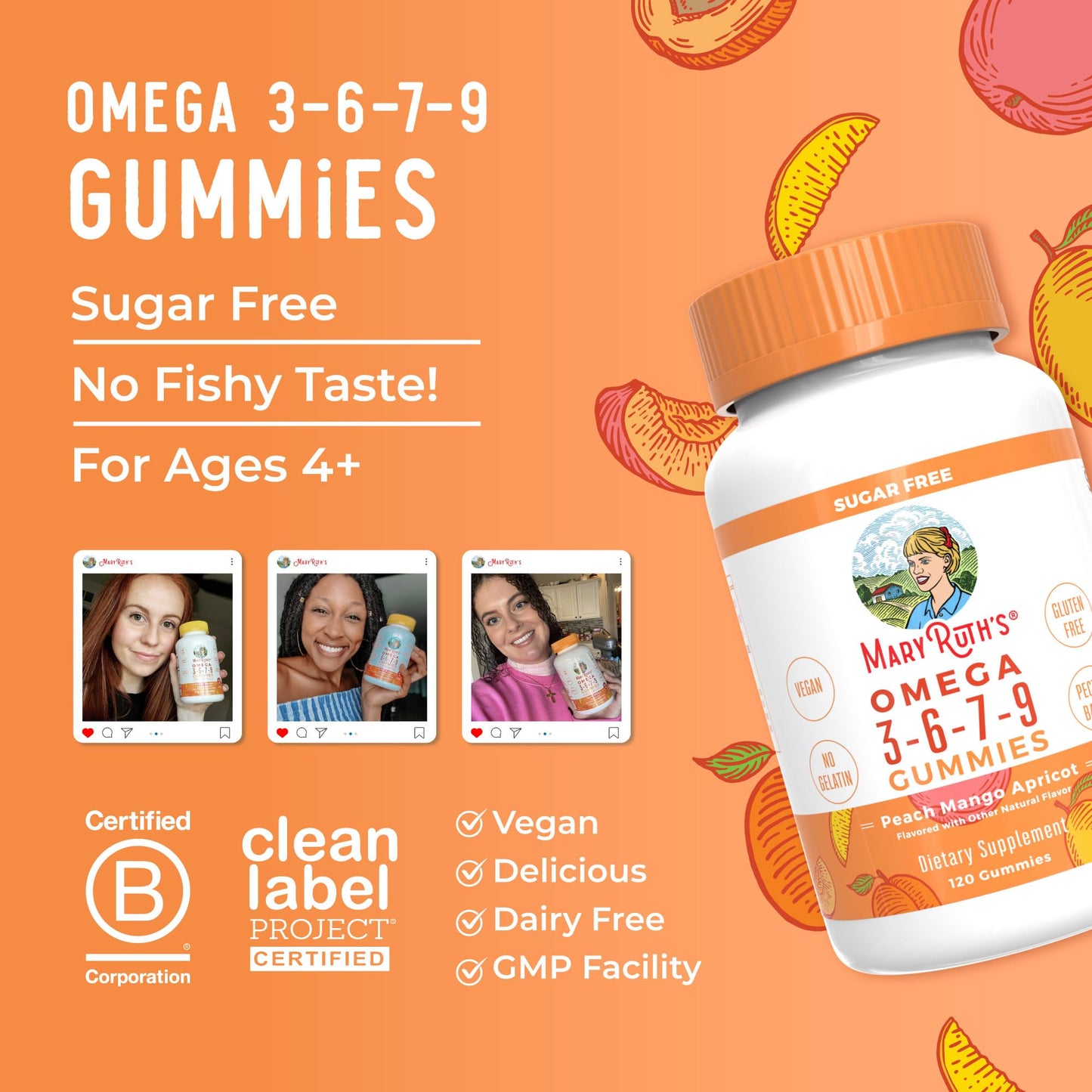 MaryRuth Organics Vegan Omega 3 6 7 9 Gummies | Up to 4 Month Supply | Omega 3 Supplement with Flaxseed Oil | Omega 3 Gummies - Maple Wellness Supplements