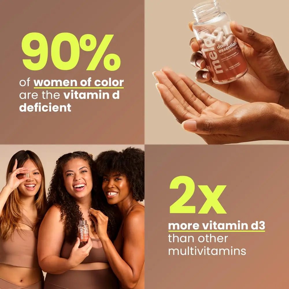 Mela Daily Essentials Multivitamin for Melanated Women - High-Dose Vitamin D3 and B12, Probiotics, Lion's Mane, Ceylon Cinnamon - Maple Wellness Supplements